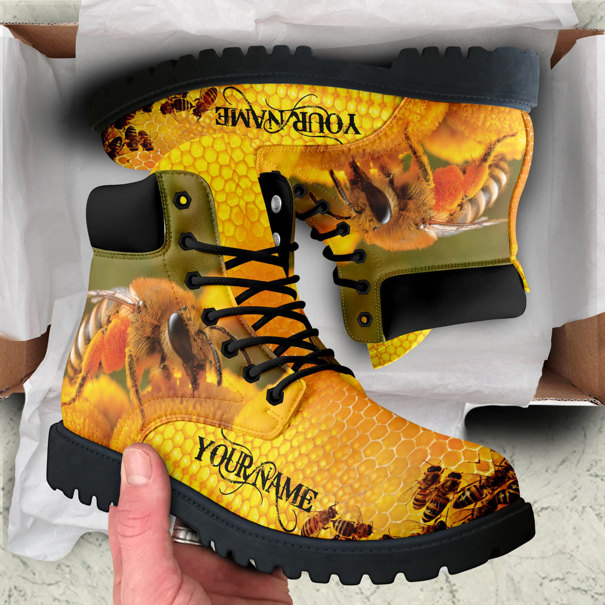 Personalized Honey Bee Q2 All Season Boots Q240603