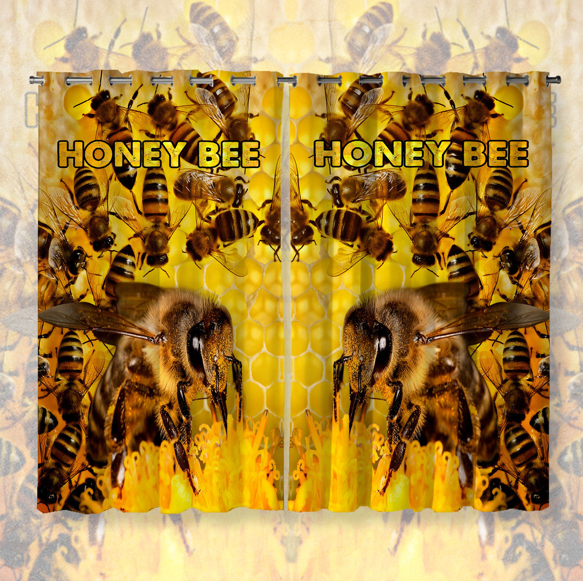 Honey Bee Pattern Window Curtains Q220807
