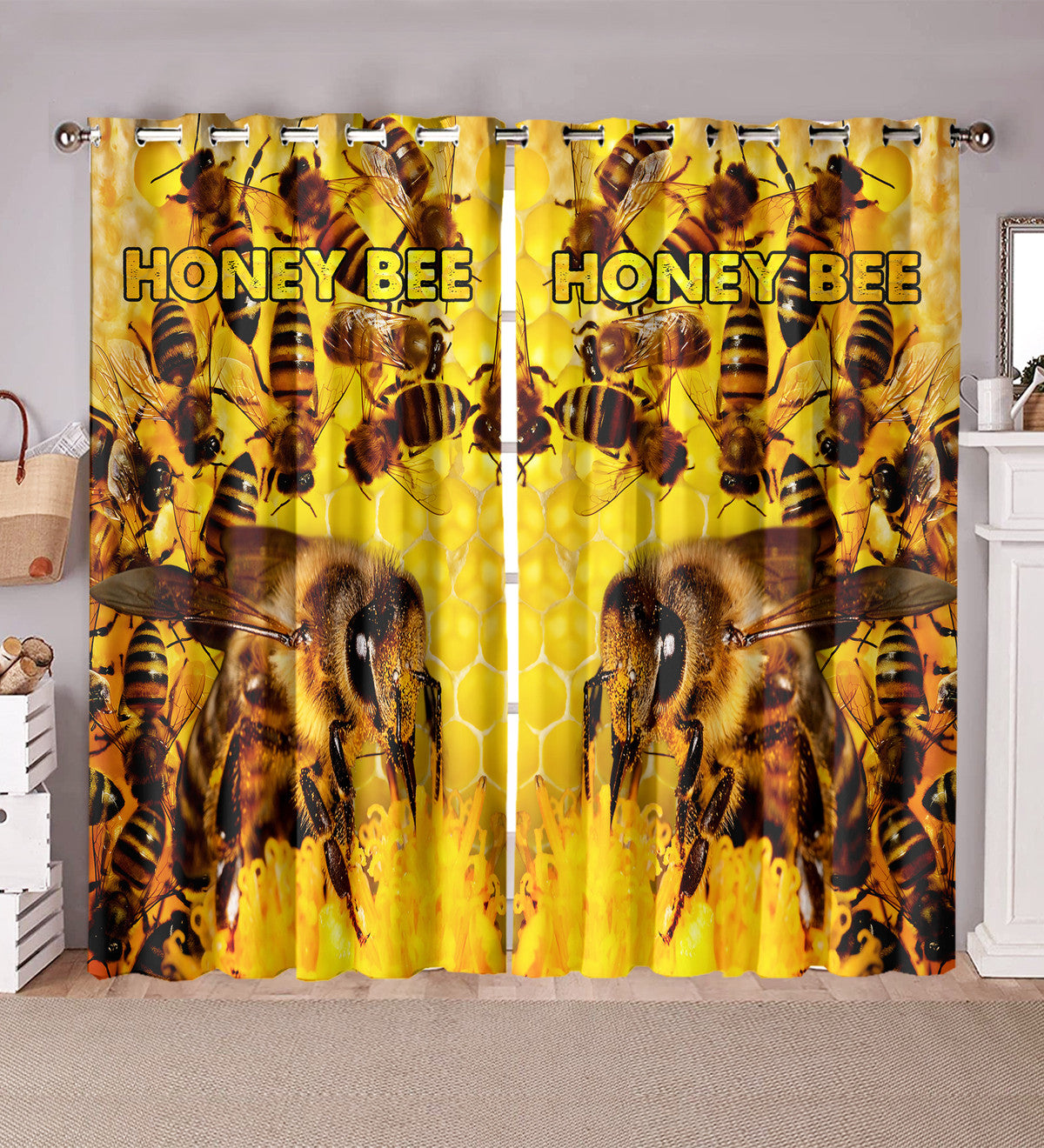 Honey Bee Pattern Window Curtains Q220807