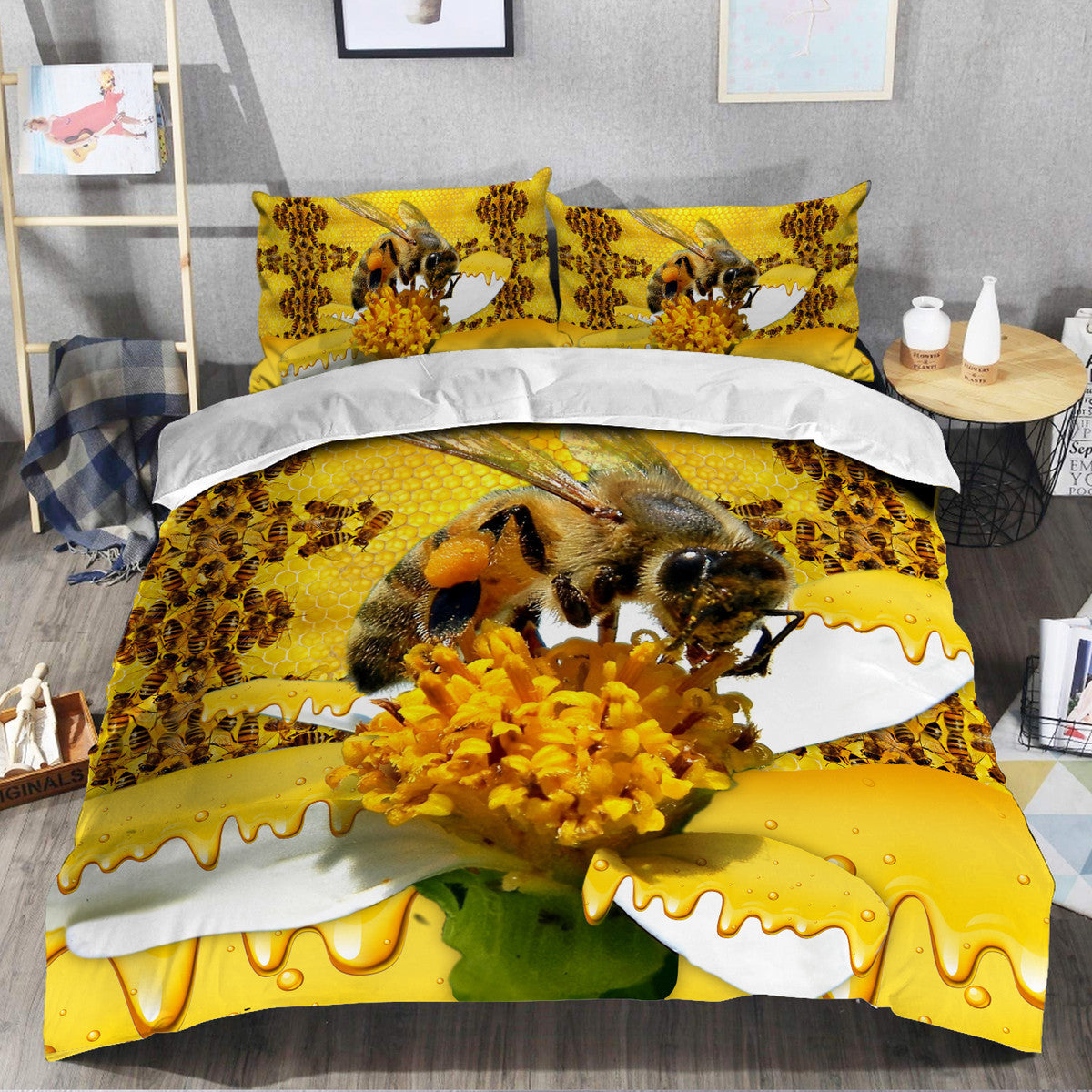 Honey Bee Pattern All Over Printed Bedding Set Q060907