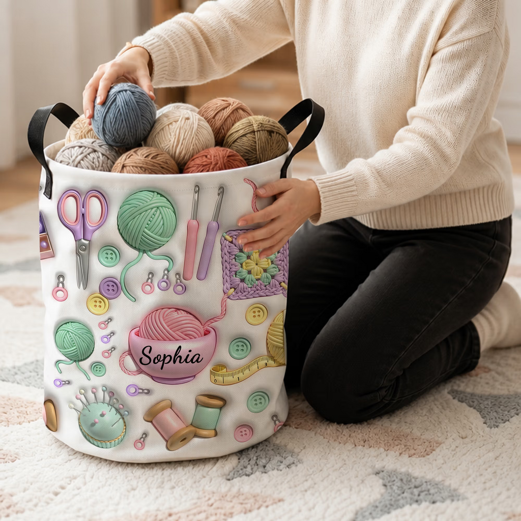 Crochet & Yarn Storage Basket with Handles, Large Capacity Laundry Basket