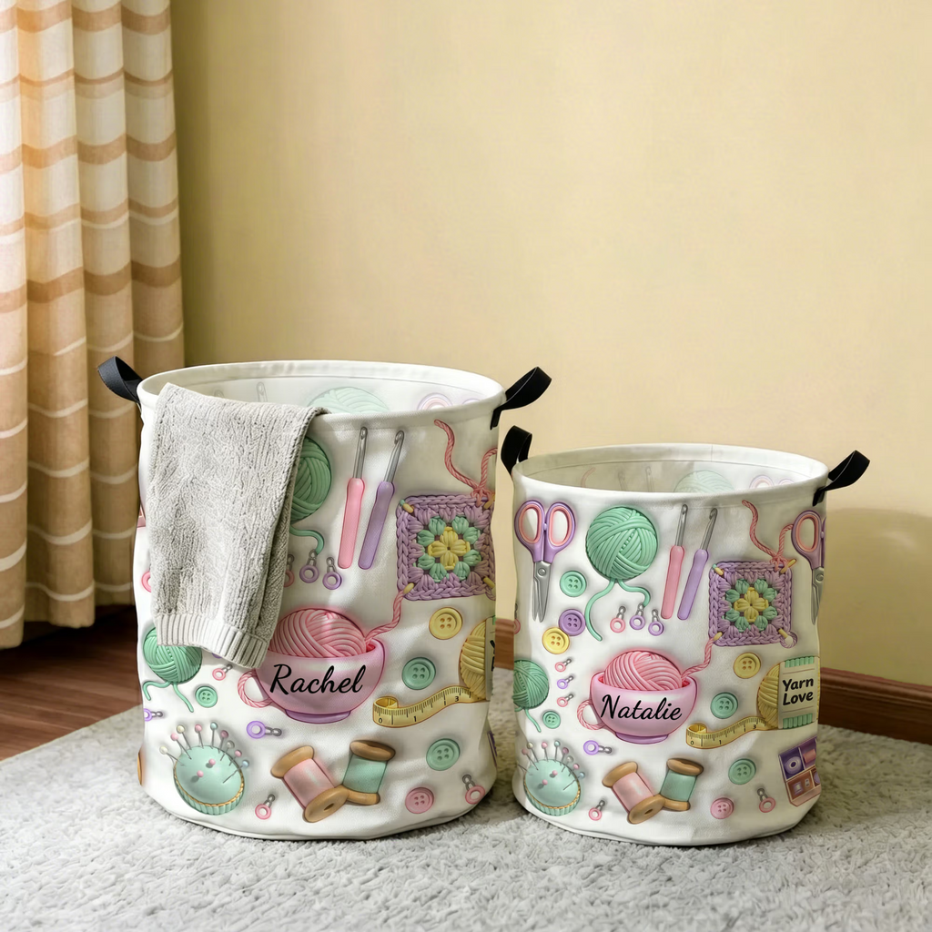 Crochet & Yarn Storage Basket with Handles, Large Capacity Laundry Basket