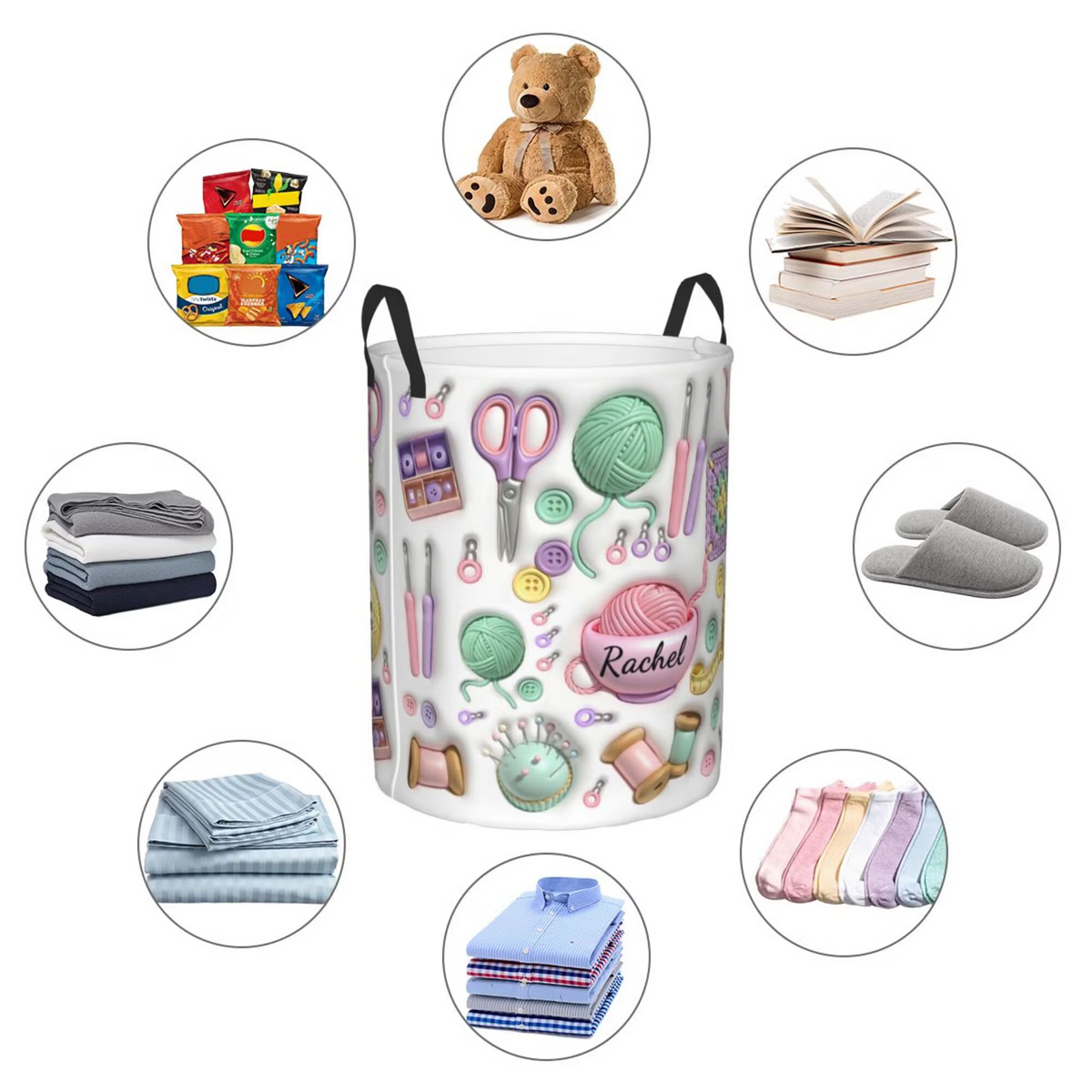 Crochet & Yarn Storage Basket with Handles, Large Capacity Laundry Basket