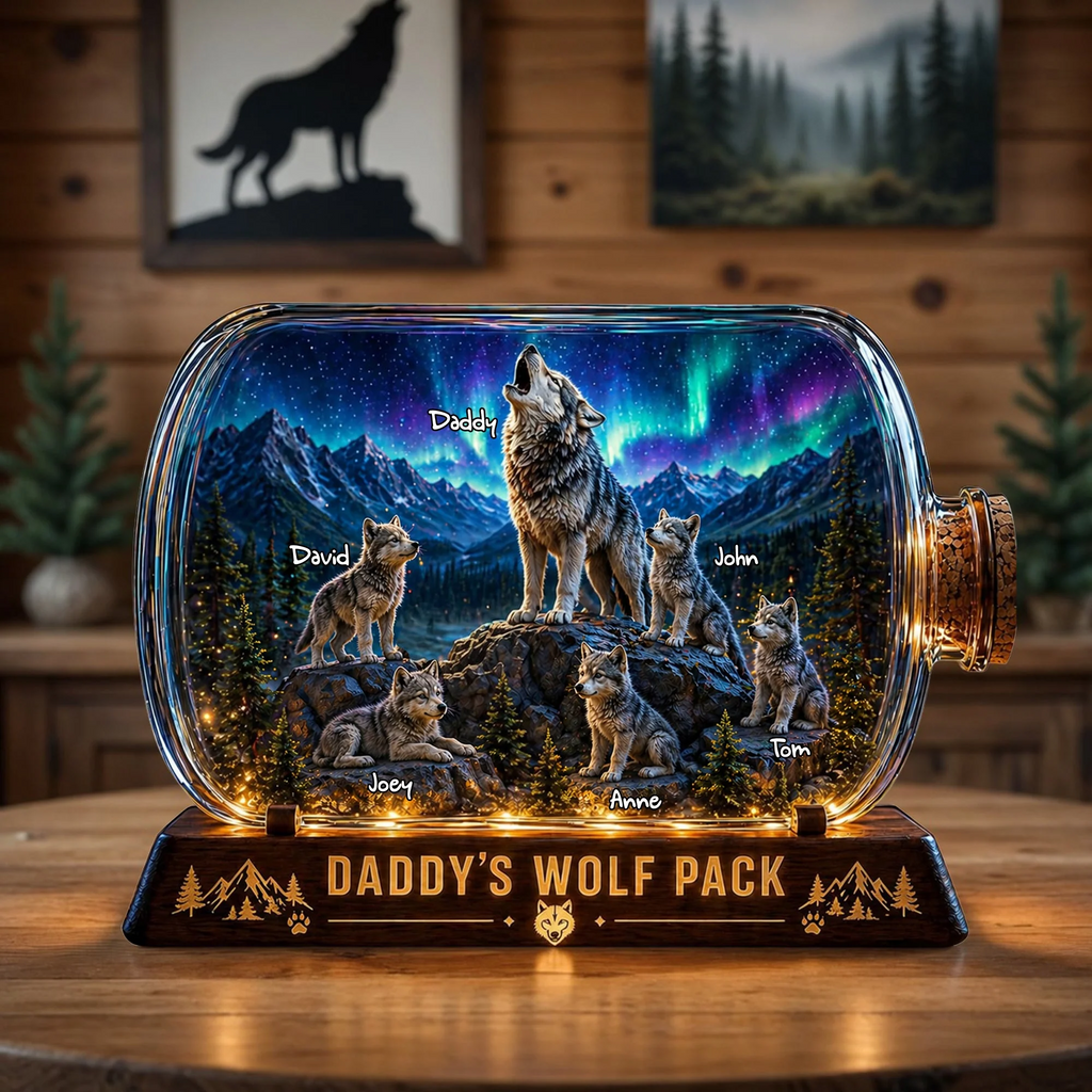 Wolf Dad and Kids Acrylic Plaque - Personalized Gifts For Dad