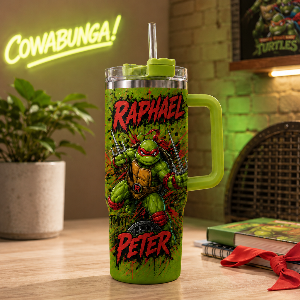 Mutant Hero Turtle Warrior Tumbler with Handle – Premium Comic-Style Insulated Cup, Personalized Gift for Fans