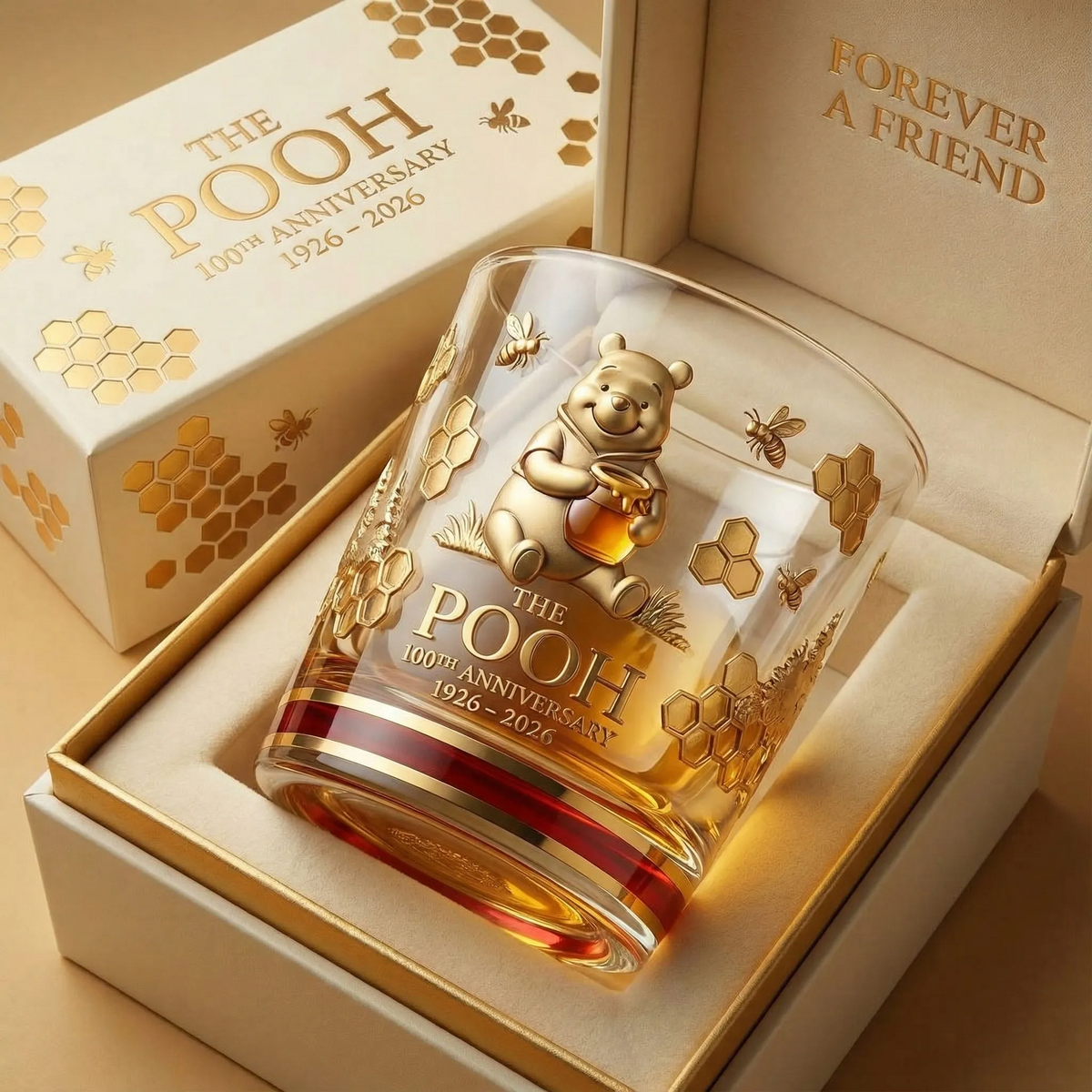 Cute Yellow Bear 100th Anniversary Whiskey Glass