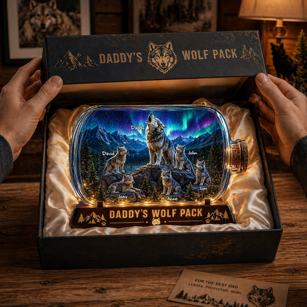 Wolf Dad and Kids Acrylic Plaque - Personalized Gifts For Dad
