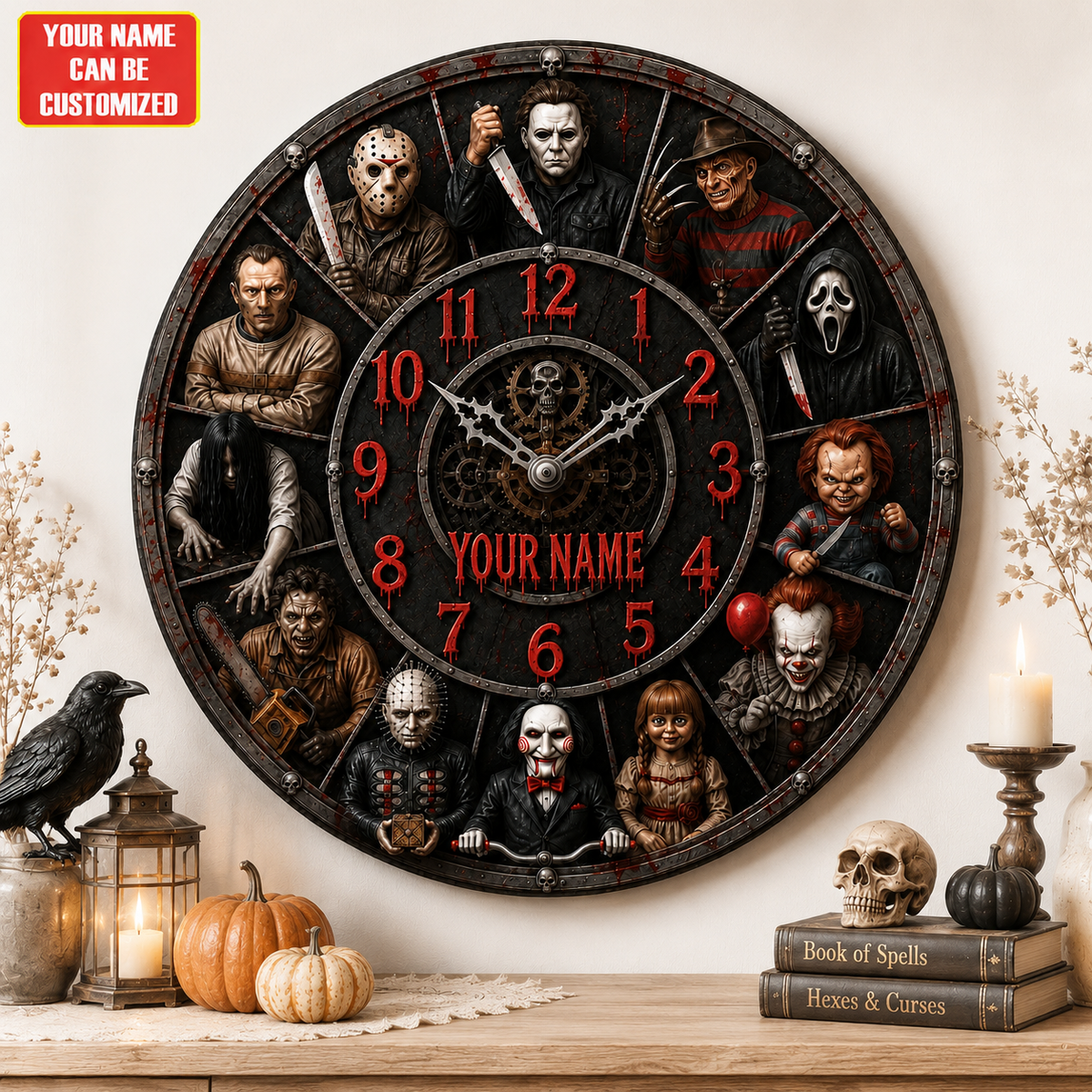 Halloween Horror Character Acrylic Wall Clock – Personalized Horror Gift