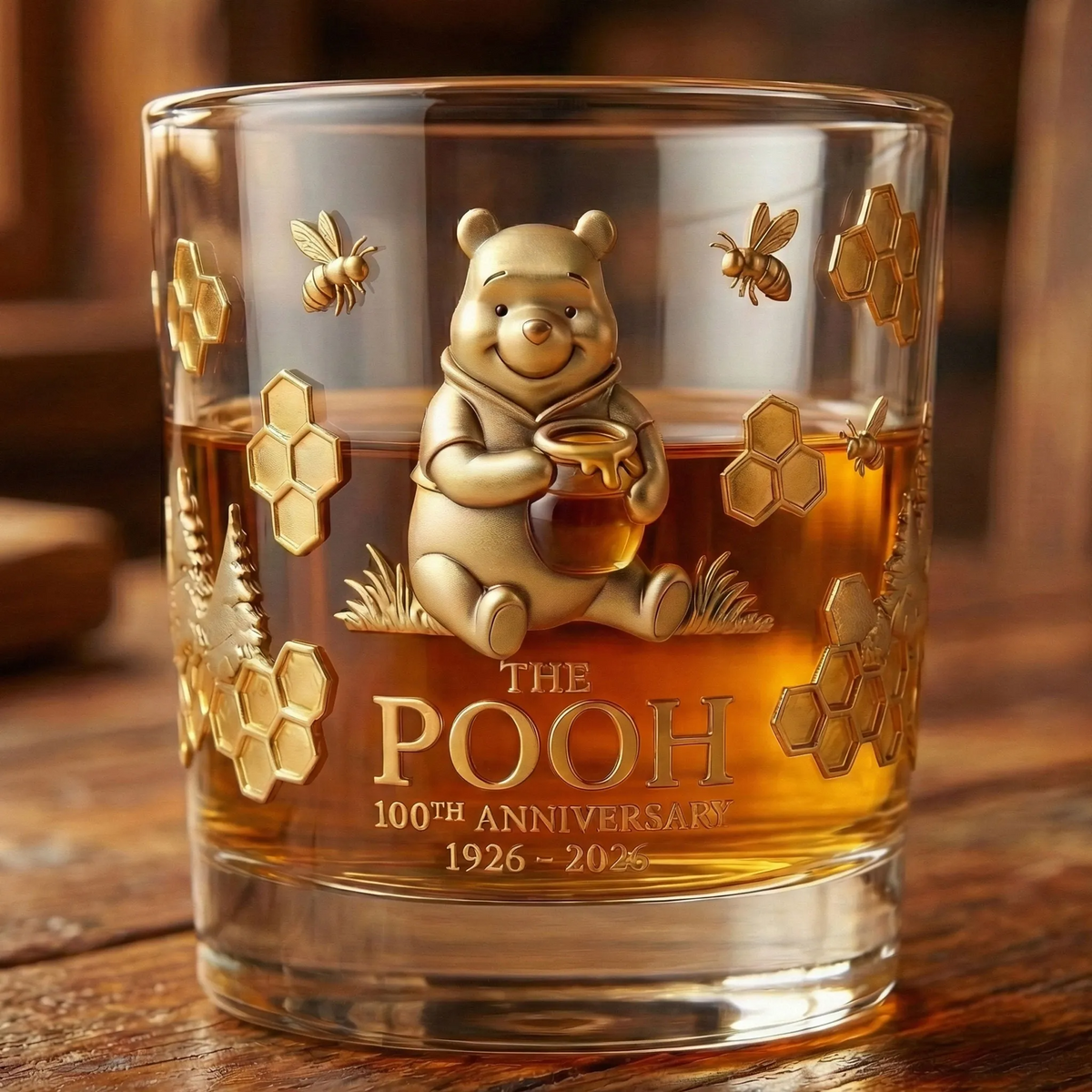 Cute Yellow Bear 100th Anniversary Whiskey Glass