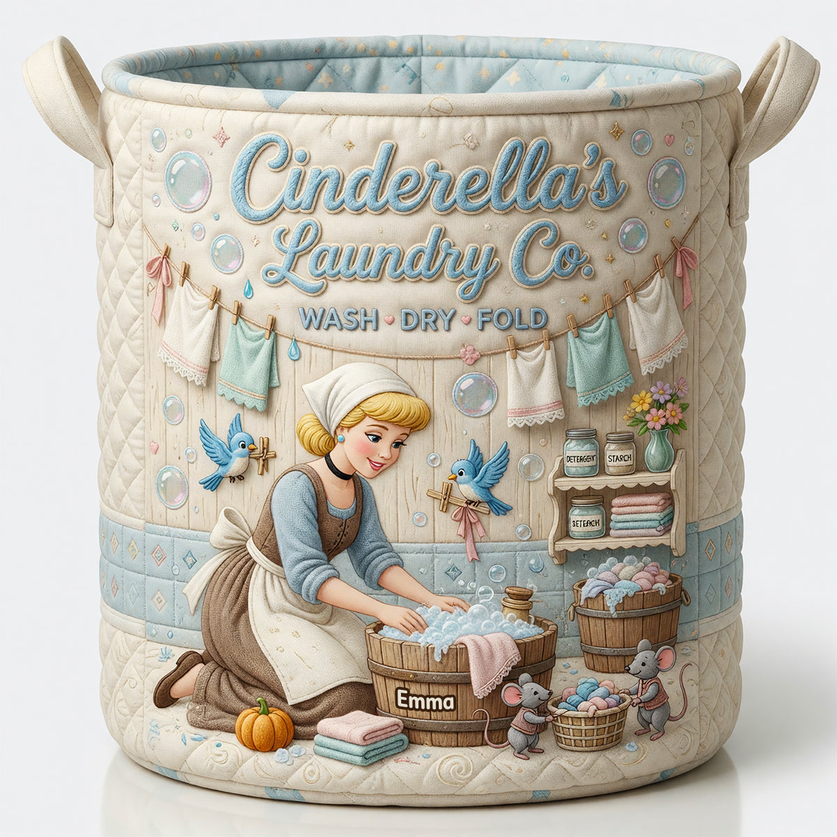 Personalized Magic Princess Quilt Laundry Basket - Custom Name Basket