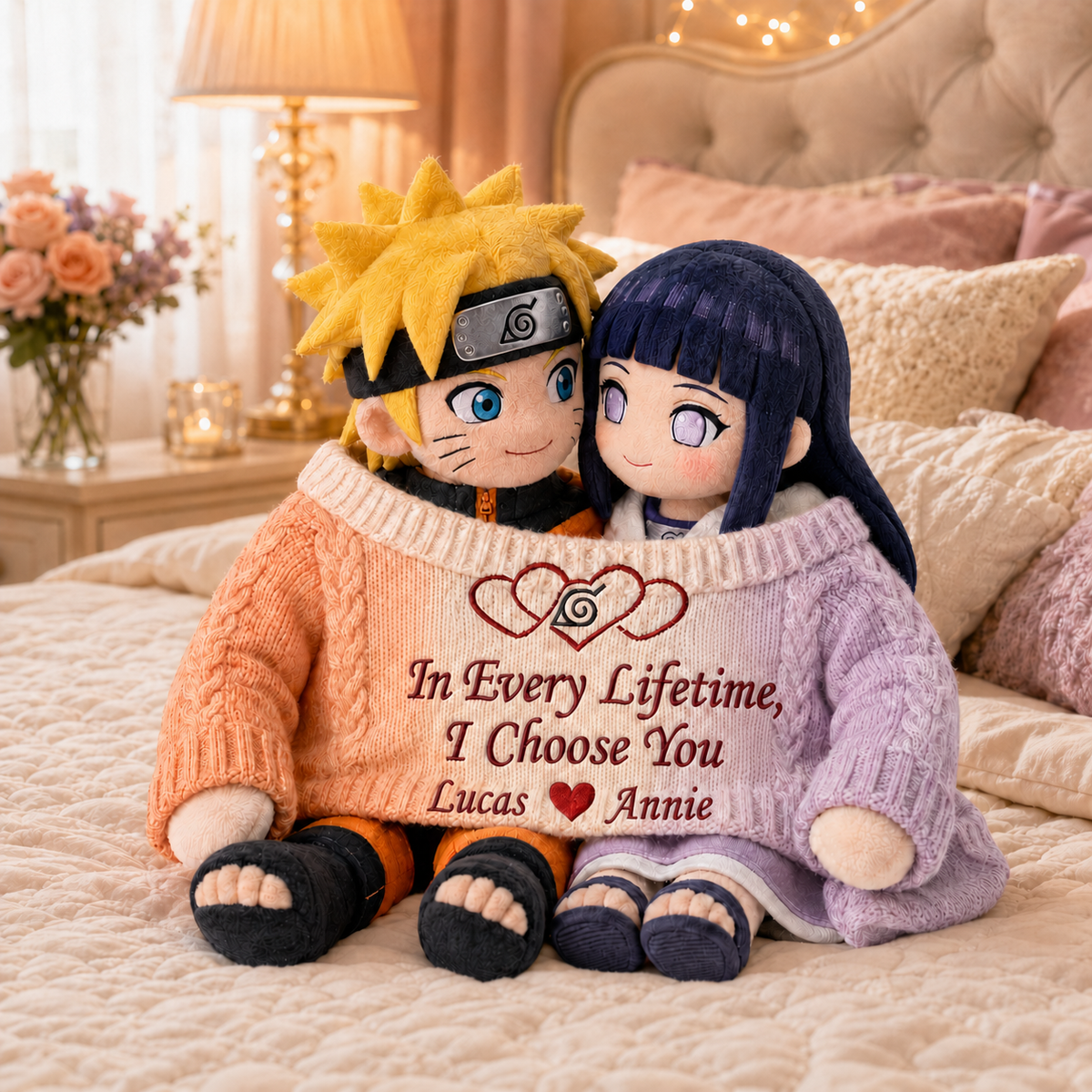 Ninja Couple - Personalized Mouse Faux Fur Shaped Pillow