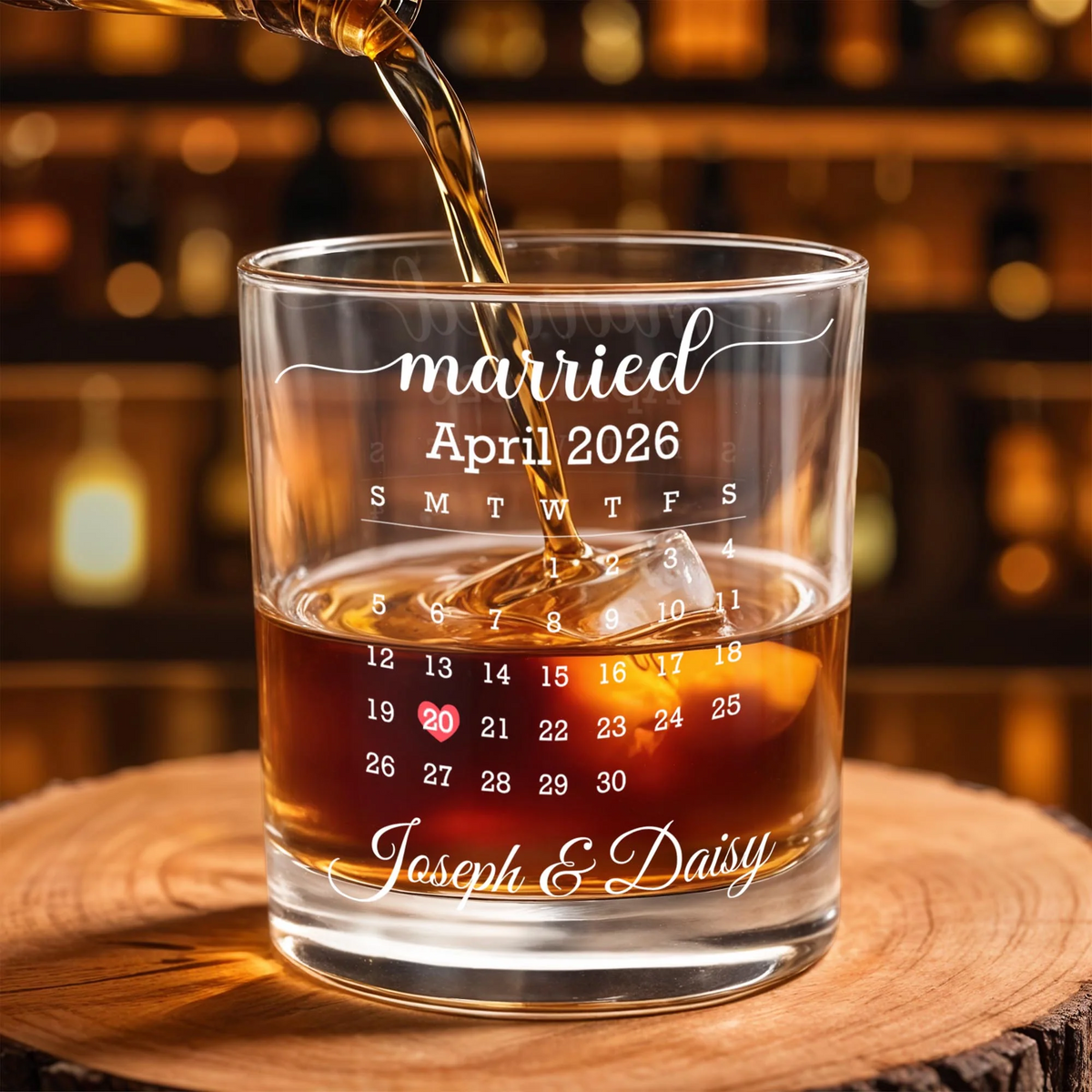 Personalized Married Date Whiskey Glass – Custom Couple Names Anniversary Gift