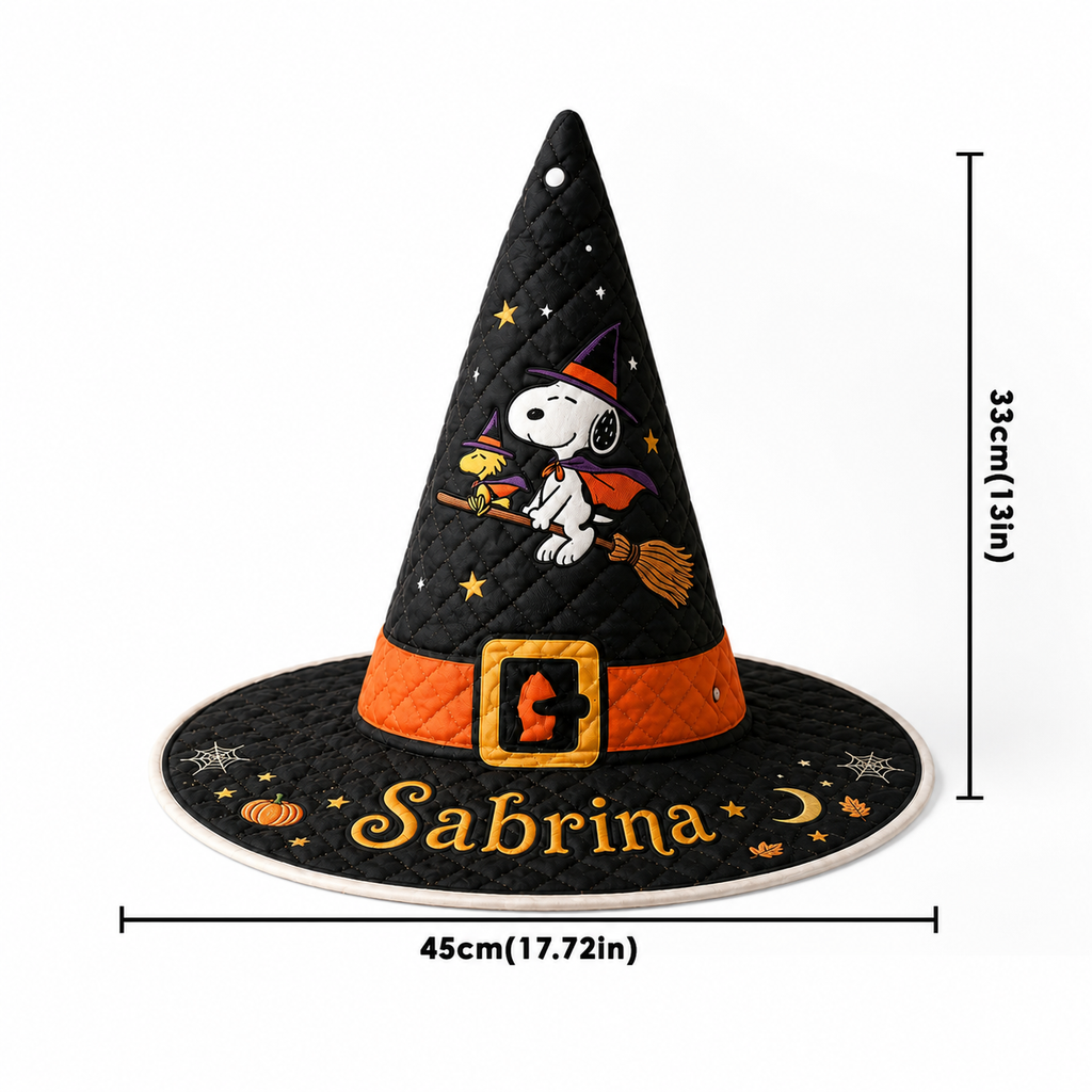 Spooky Beagle - Personalized Halloween Character Quilt Witch Hat