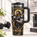 Hallowed Be Thy Gains Jesus Gym Tumbler With Handle - Personalized Christian Fitness Tumbler
