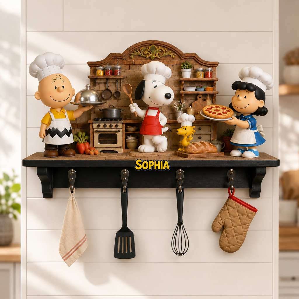 Comic Friends Chef Wall Hook Rack, Kitchen Towel Hooks - Personalized Cooking Custom Shaped Wall Hook Rack