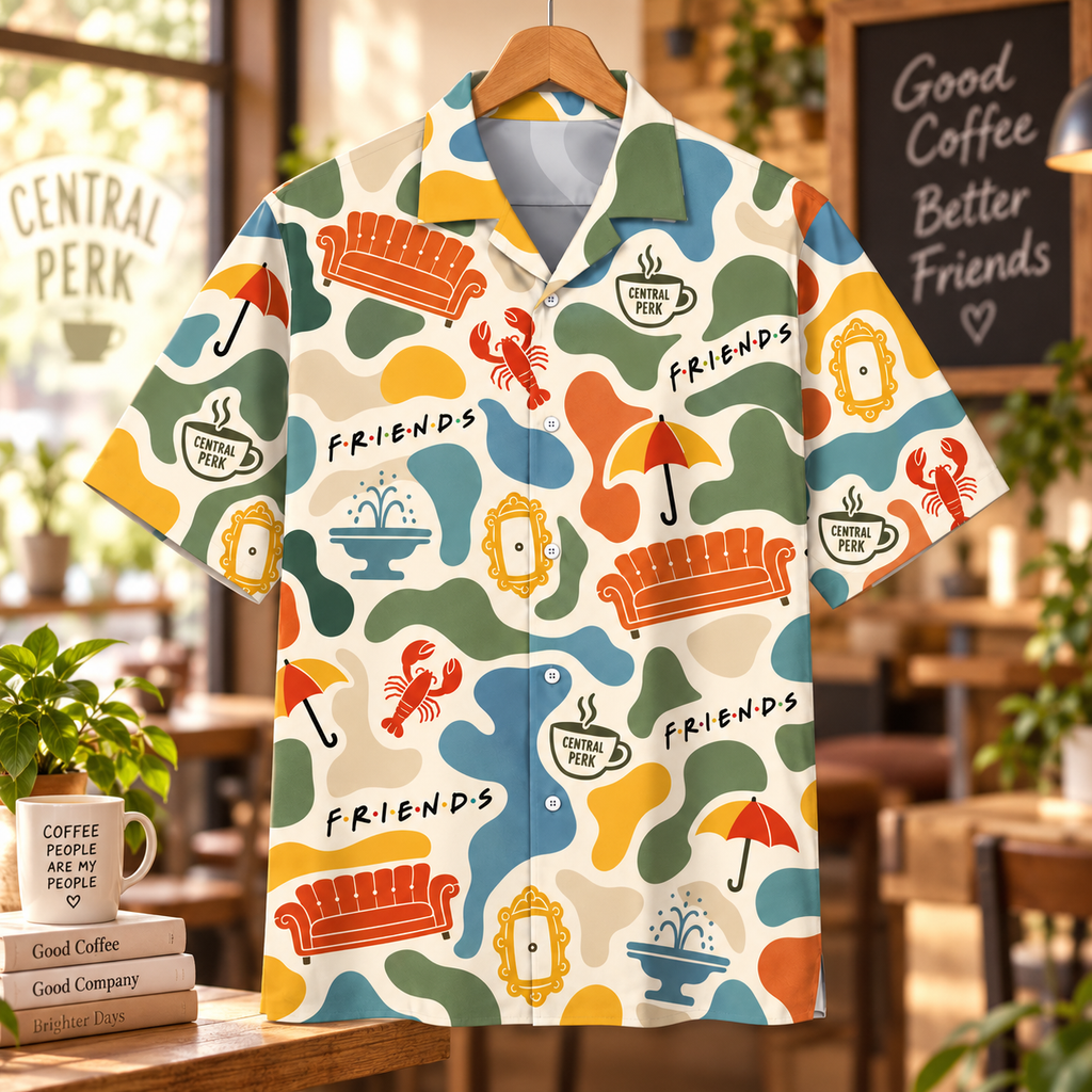 Retro Friends Coffeehouse Hawaiian Shirt - TV Show Inspired Button Up Shirt
