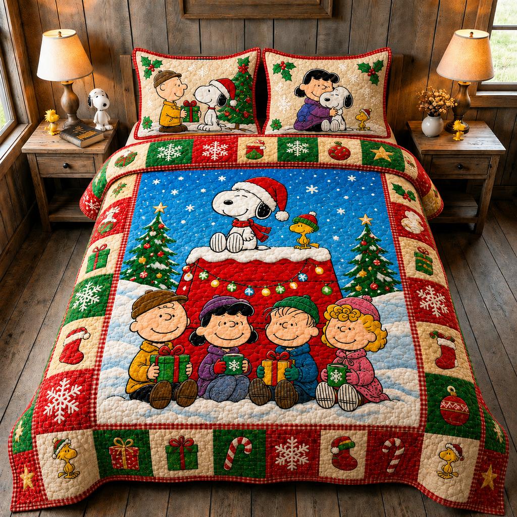 Christmas Comic Friends Quilt Set – Cartoon Bedding Gift