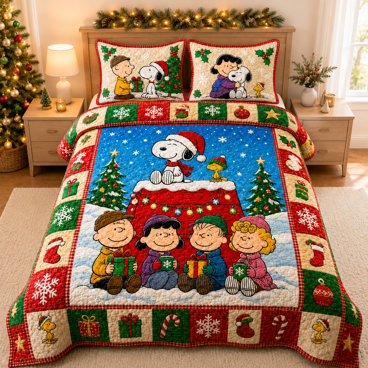 Christmas Comic Friends Quilt Set – Cartoon Bedding Gift