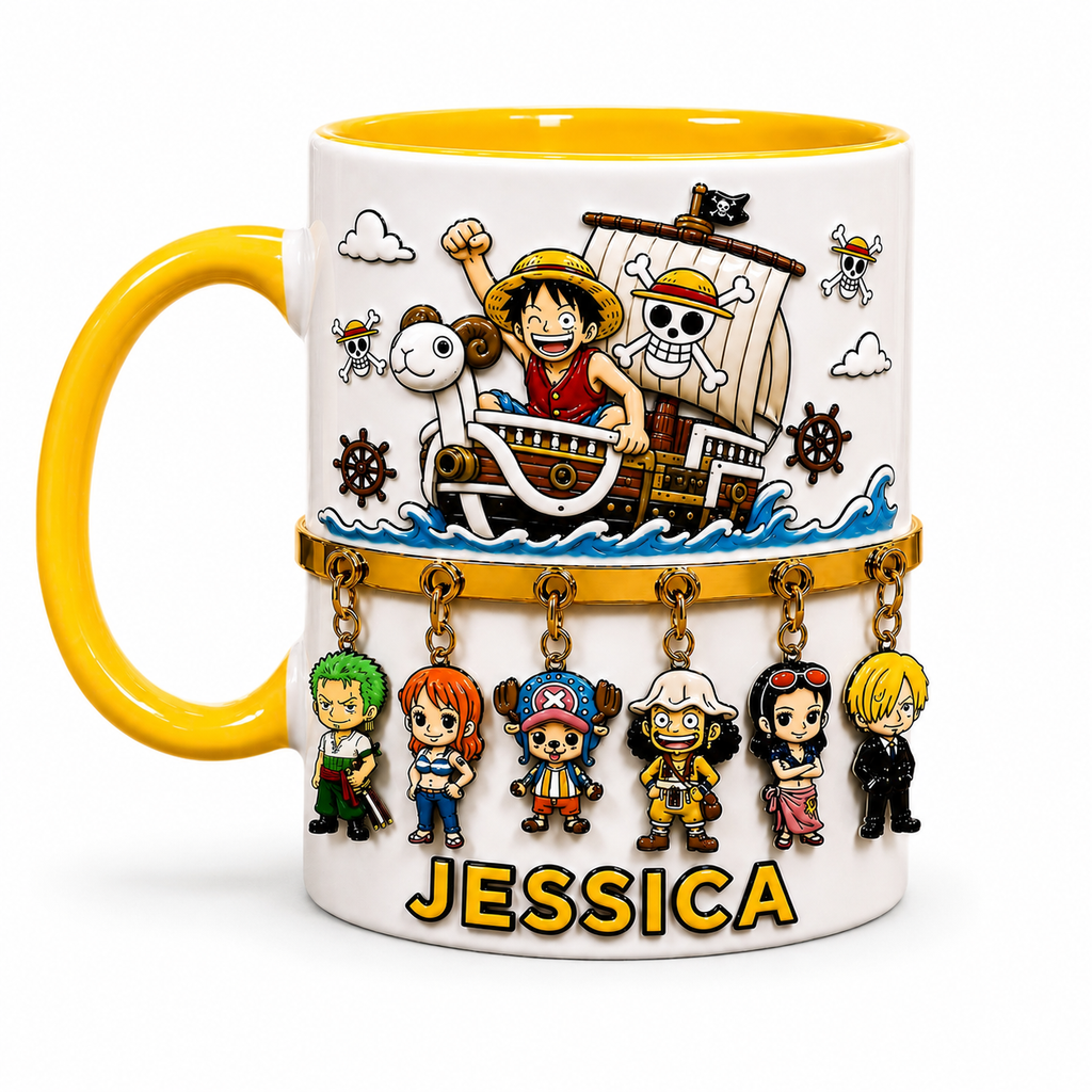Personalized Straw Hat Anime Mug – Custom Name Pirates Crew Gift