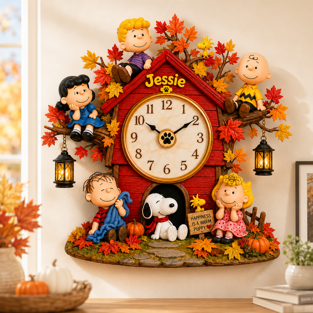 Autumn Puppy & Friends Acrylic Hanging Wall Clock - Personalized Halloween Gifts