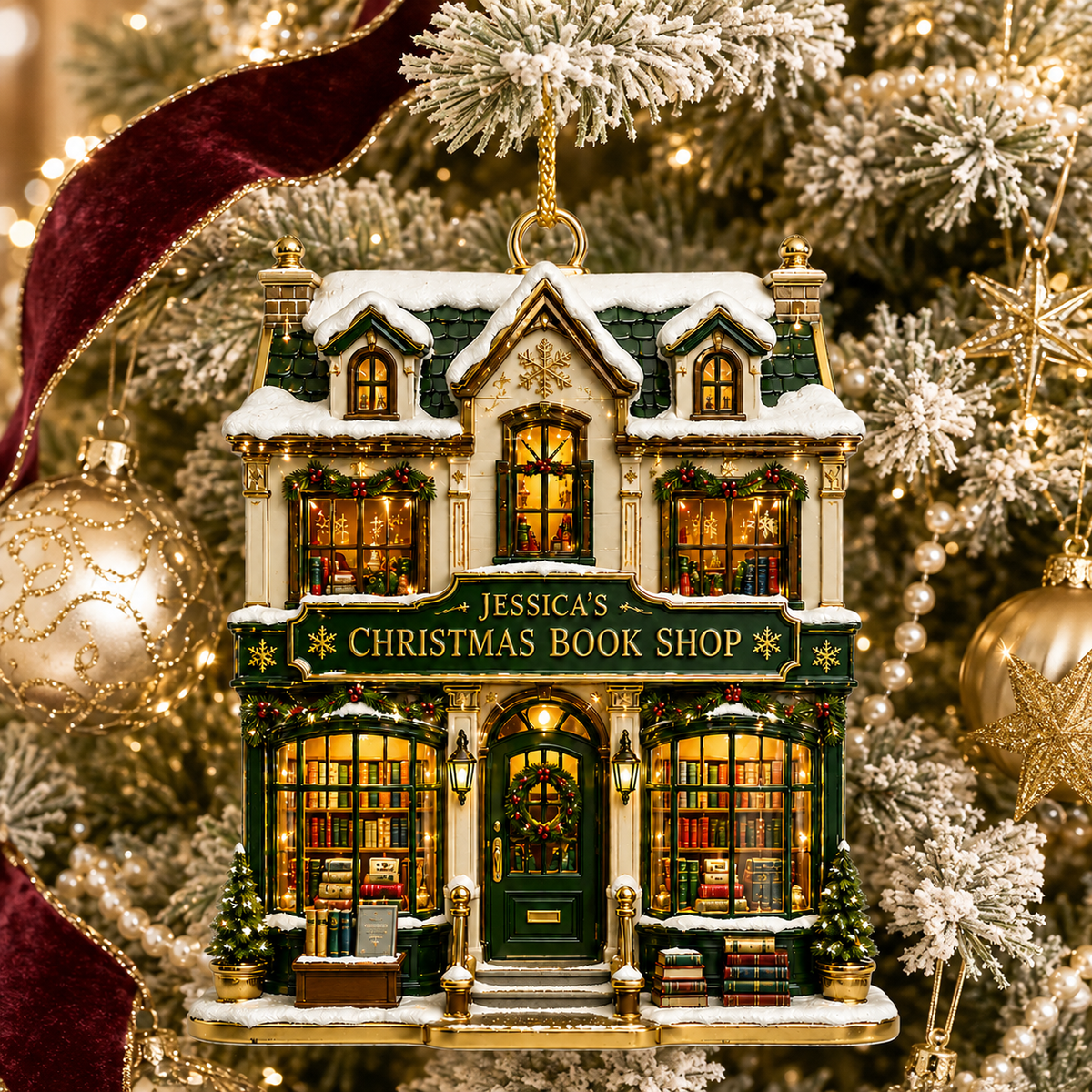 Christmas Bookshop Ornament – Gift for Book Lovers