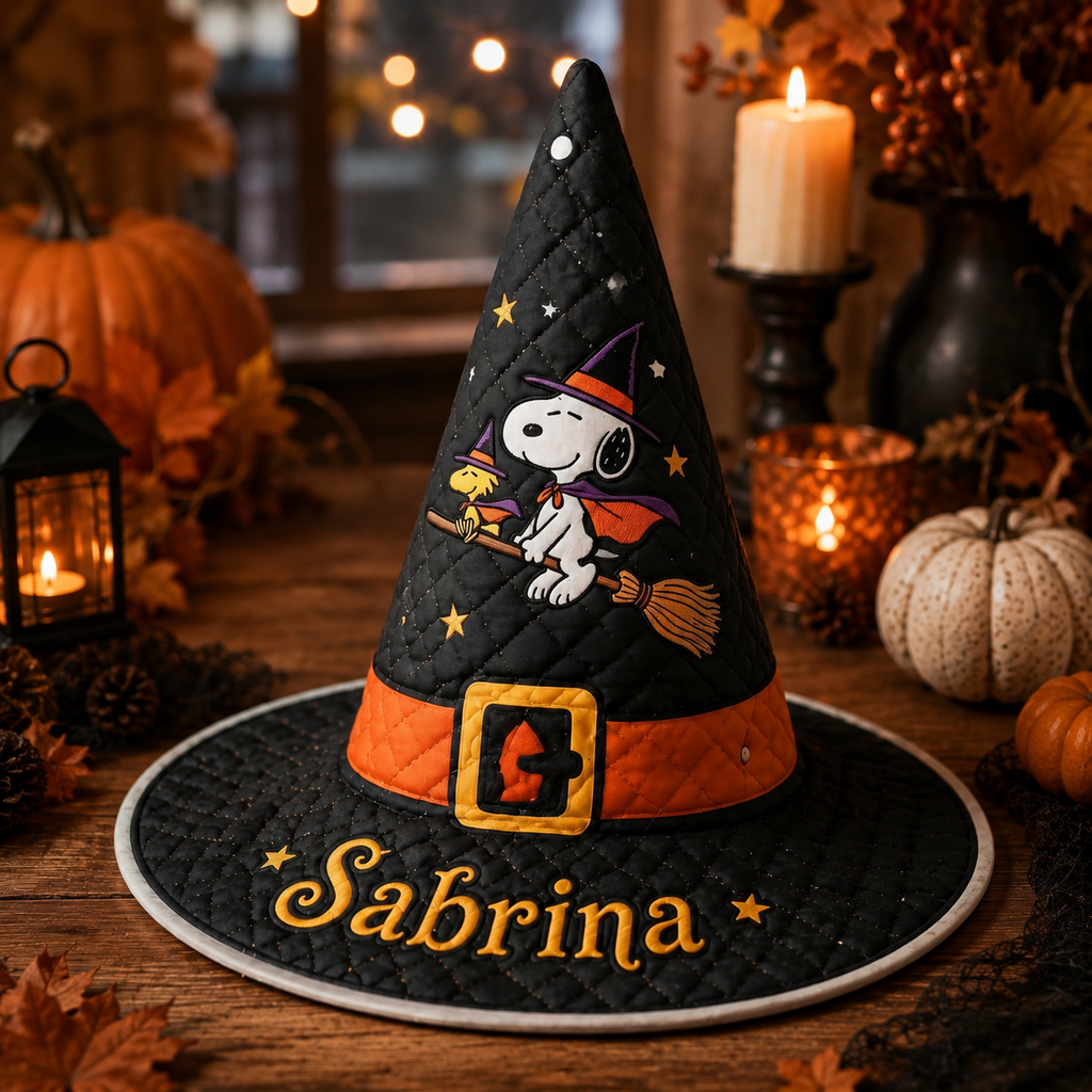 Spooky Beagle - Personalized Halloween Character Quilt Witch Hat