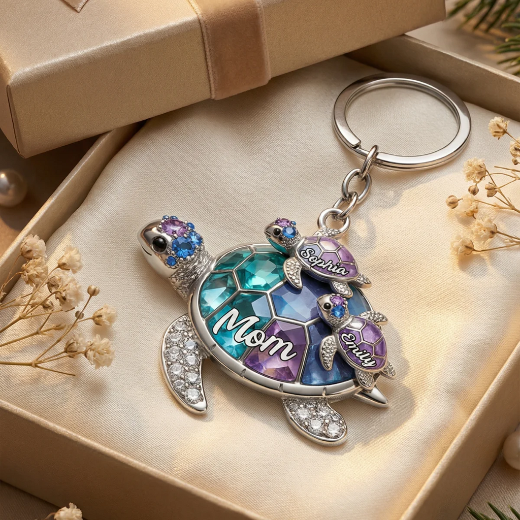 Personalized Grandma/Mom Turtle Keychain - Gift For Mom and Grandma