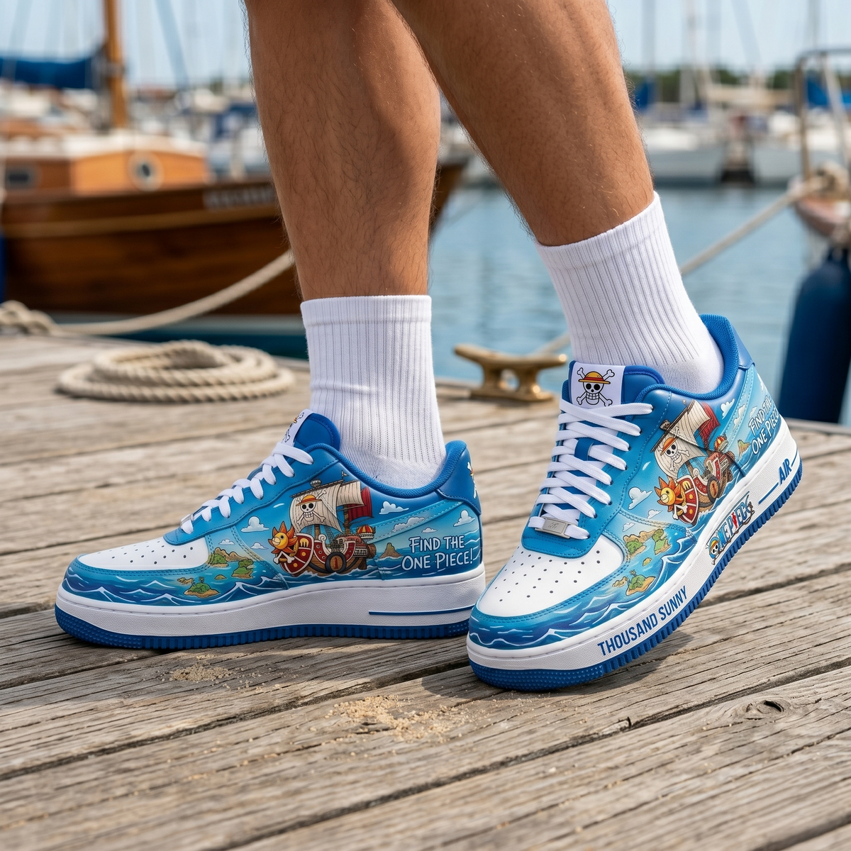 Blue Ocean Adventure Custom Sneakers - Custom Character Low Top Streetwear Shoes