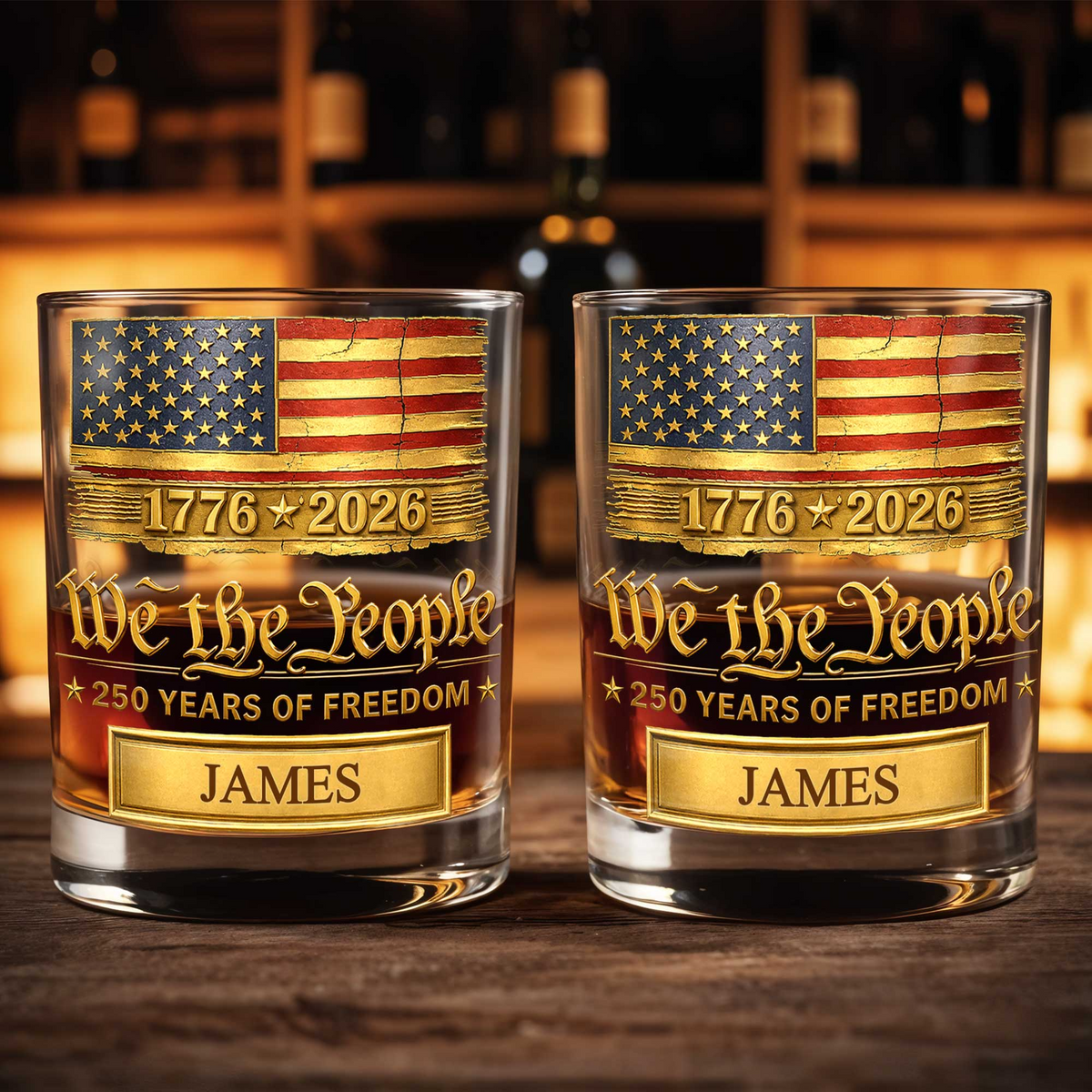 We the People 250 Years of Freedom, Personalized Whiskey Glass, Gift For Him