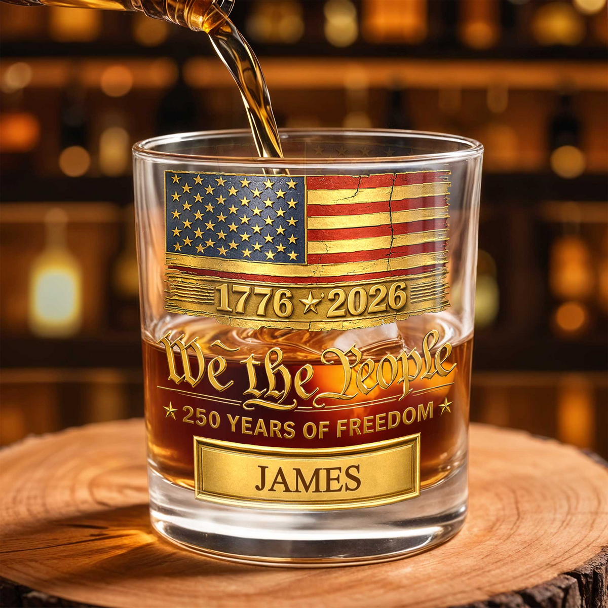 We the People 250 Years of Freedom, Personalized Whiskey Glass, Gift For Him