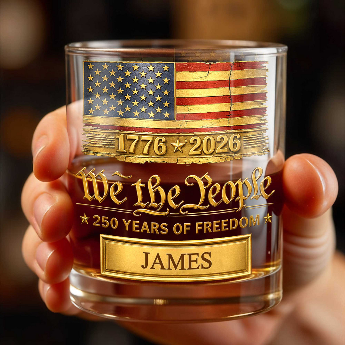 We the People 250 Years of Freedom, Personalized Whiskey Glass, Gift For Him