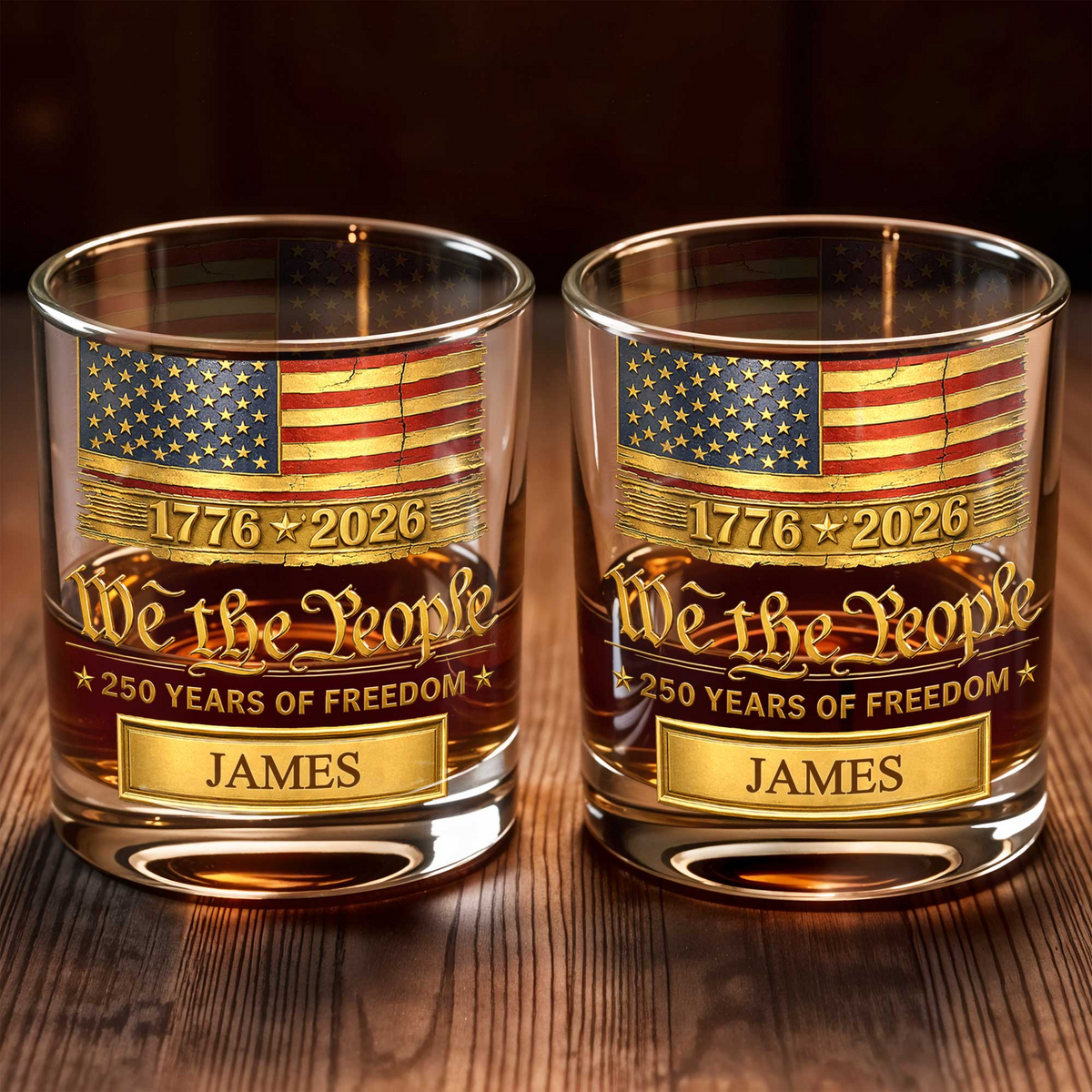 We the People 250 Years of Freedom, Personalized Whiskey Glass, Gift For Him
