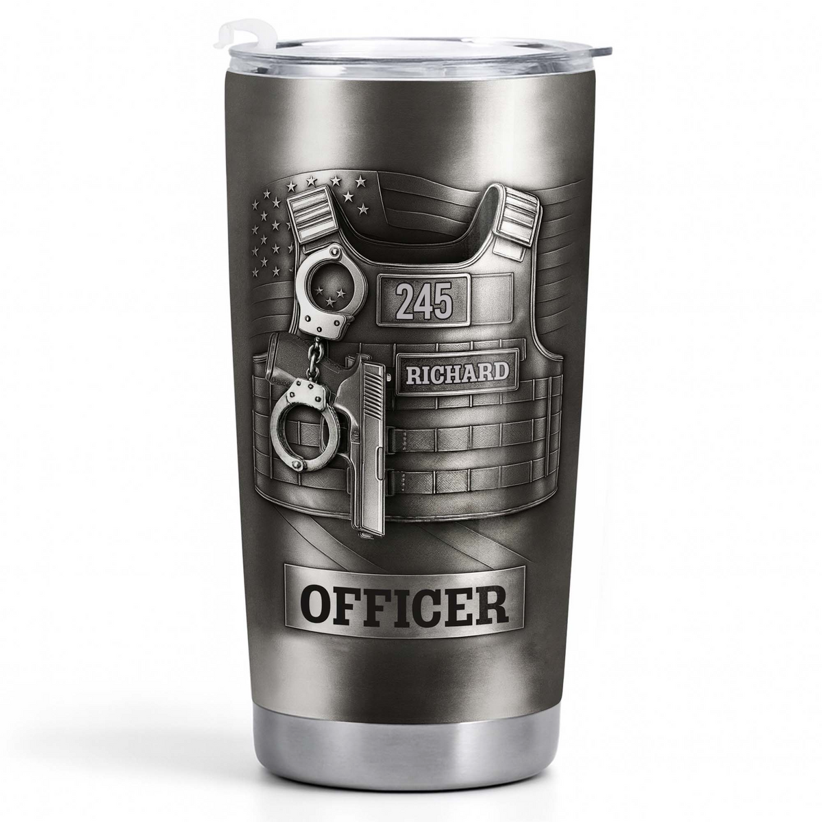 Beloved Officer Personalized Tumbler With Police Badge, Handcuffs, Pistol, Gift For Law Enforcement