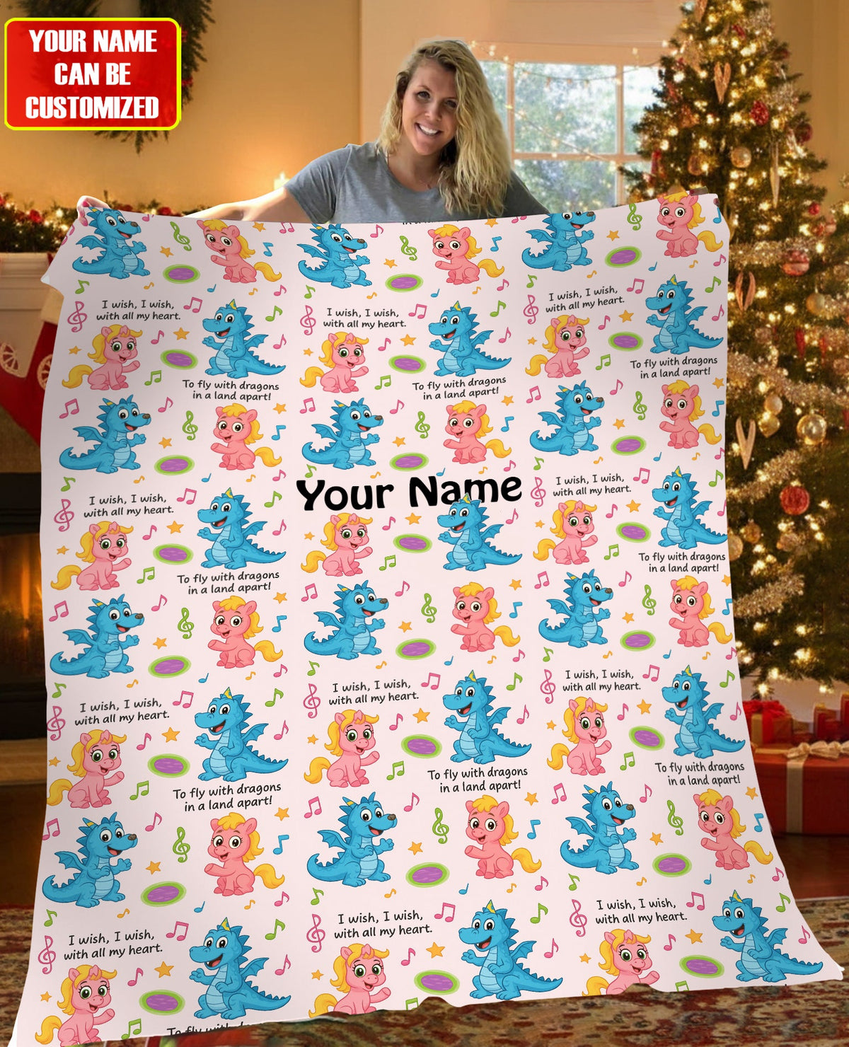 Personalized Dragon Blanket for Kids - Custom Name Cute Cartoon Blanket Gift
