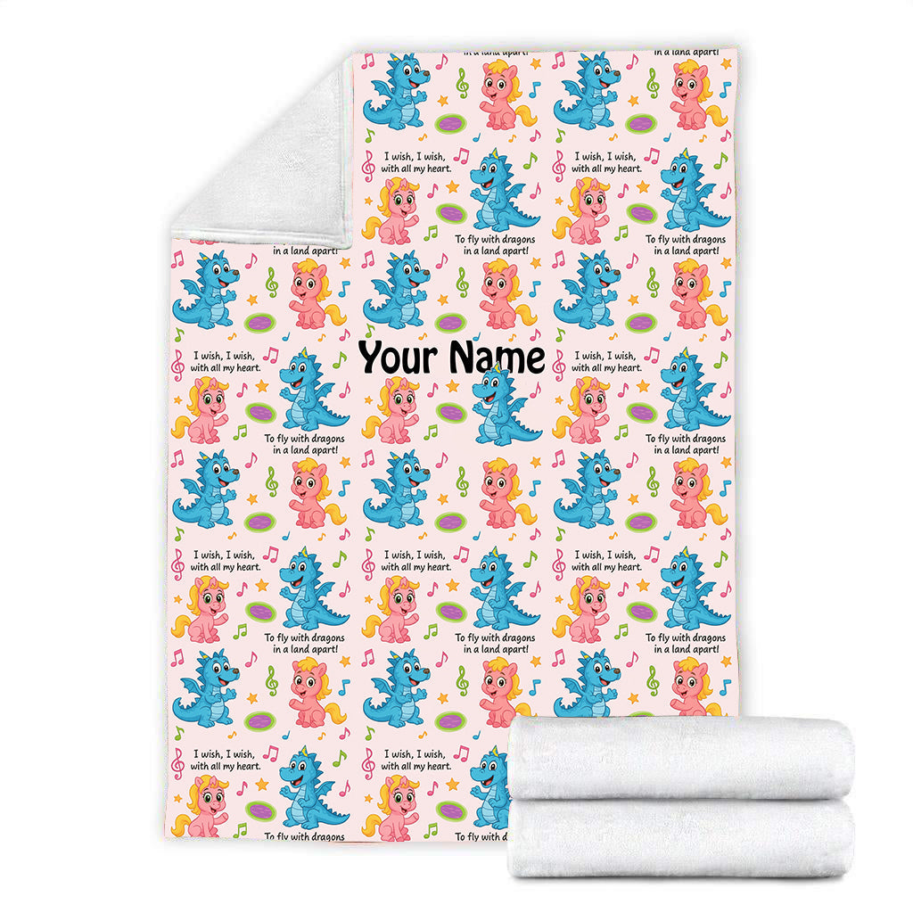 Personalized Dragon Blanket for Kids - Custom Name Cute Cartoon Blanket Gift