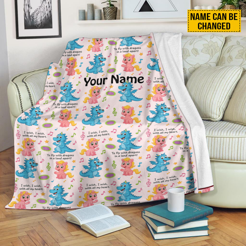 Personalized Dragon Blanket for Kids - Custom Name Cute Cartoon Blanket Gift