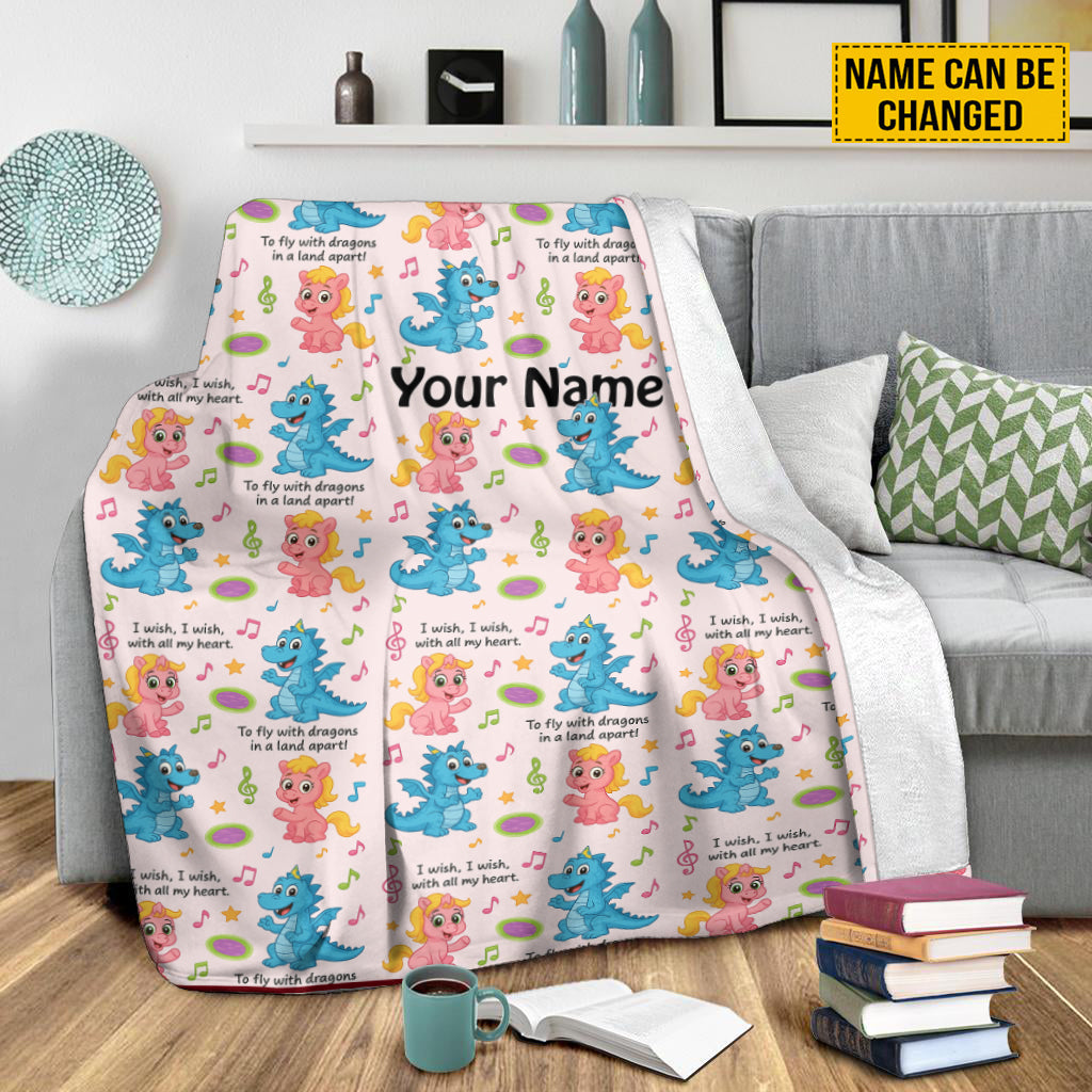 Personalized Dragon Blanket for Kids - Custom Name Cute Cartoon Blanket Gift