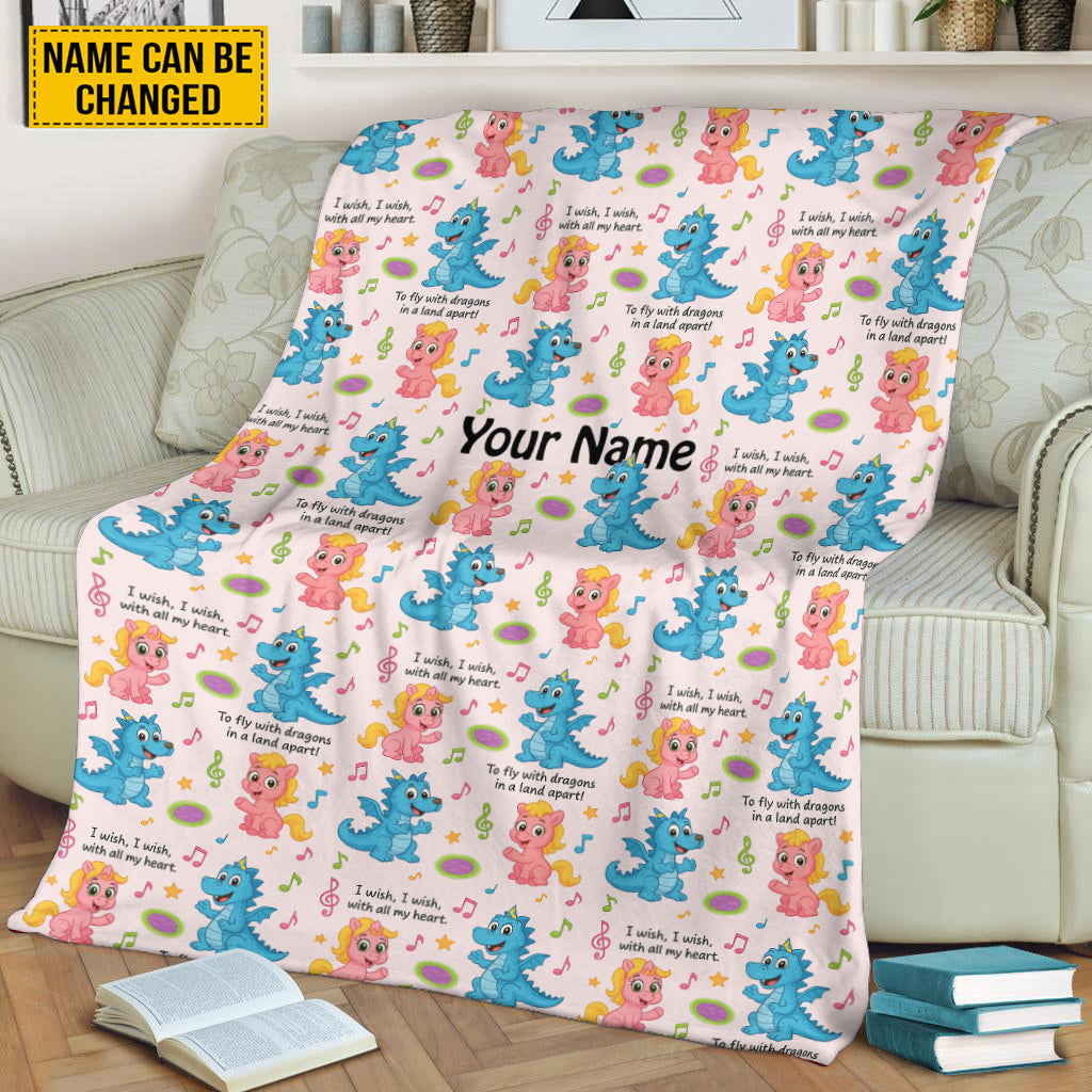 Personalized Dragon Blanket for Kids - Custom Name Cute Cartoon Blanket Gift