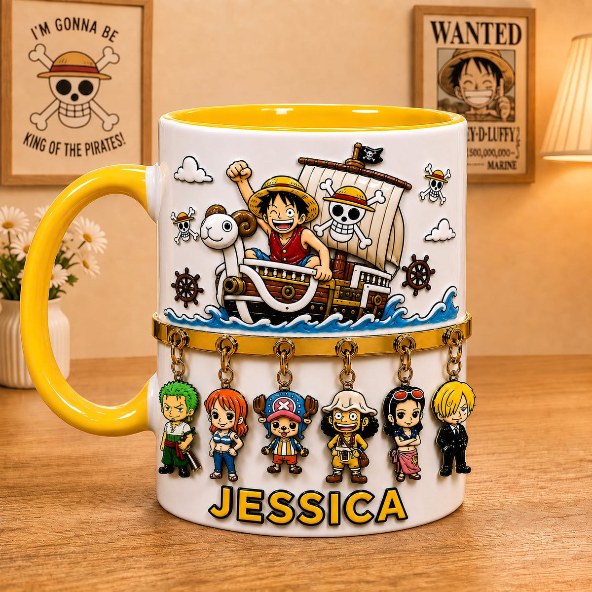 Personalized Straw Hat Anime Mug – Custom Name Pirates Crew Gift