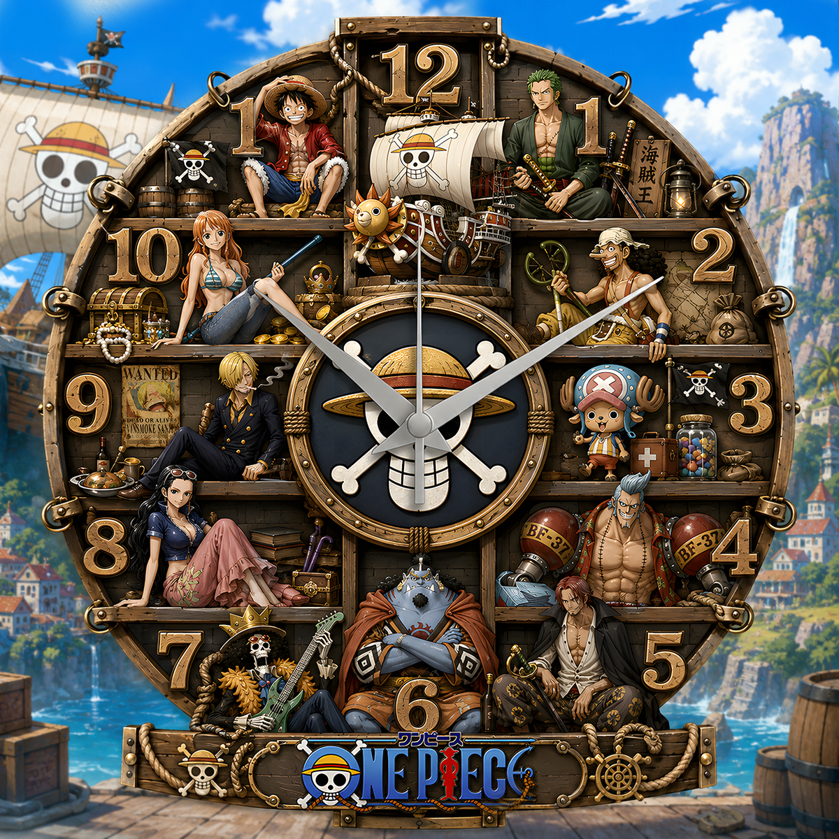 Anime Pirates Crew Acrylic Hanging Wall Clock - Personalized Gifts For Anime Lovers