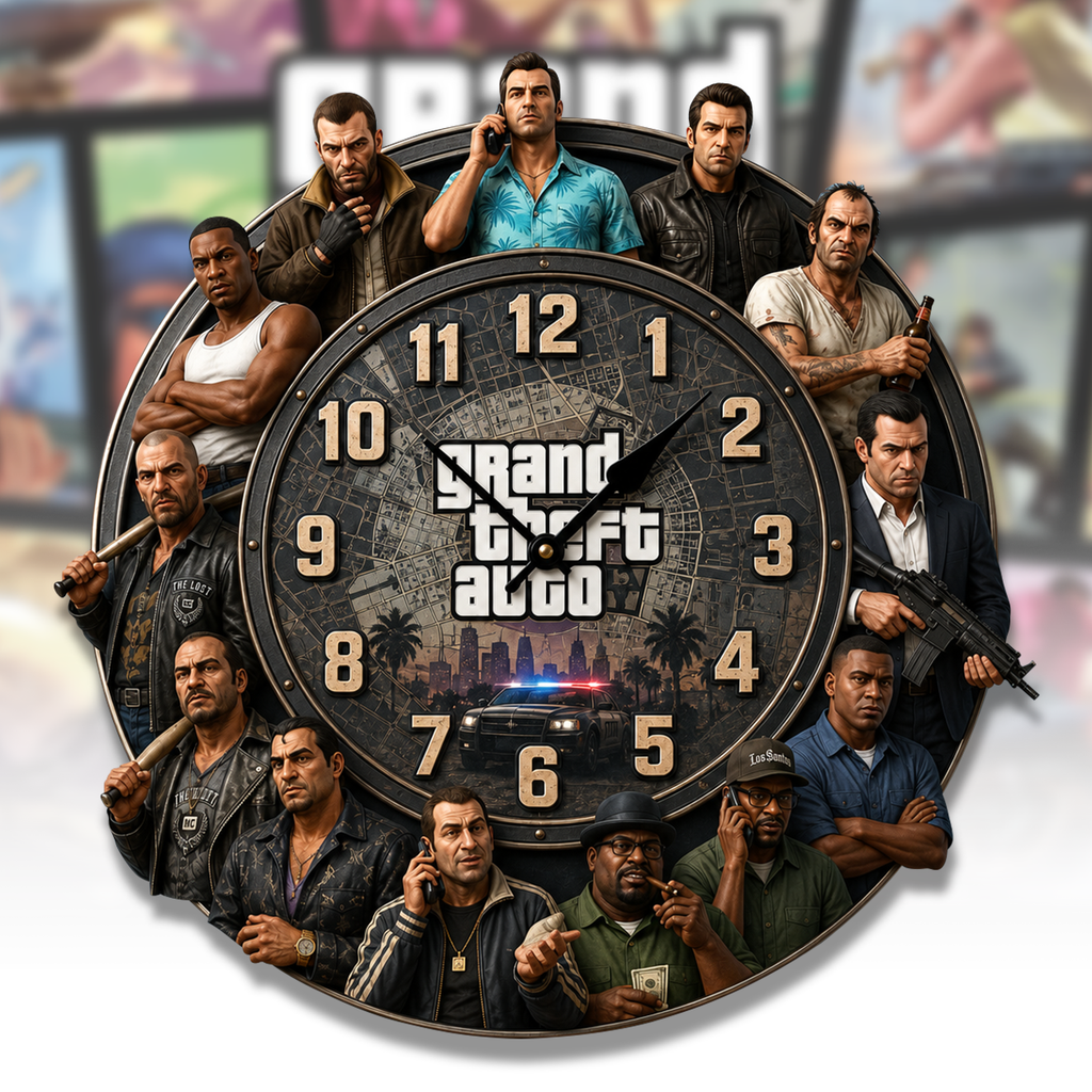 GTA Franchise Acrylic Hanging Wall Clock - Personalized Gifts For Video Game Lovers