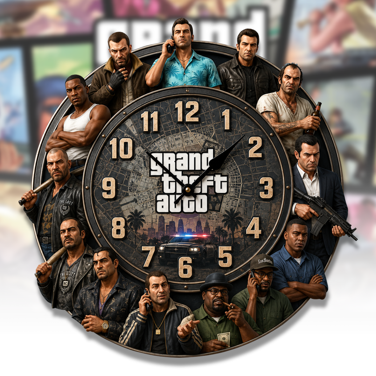 GTA Franchise Acrylic Hanging Wall Clock - Personalized Gifts For Video Game Lovers