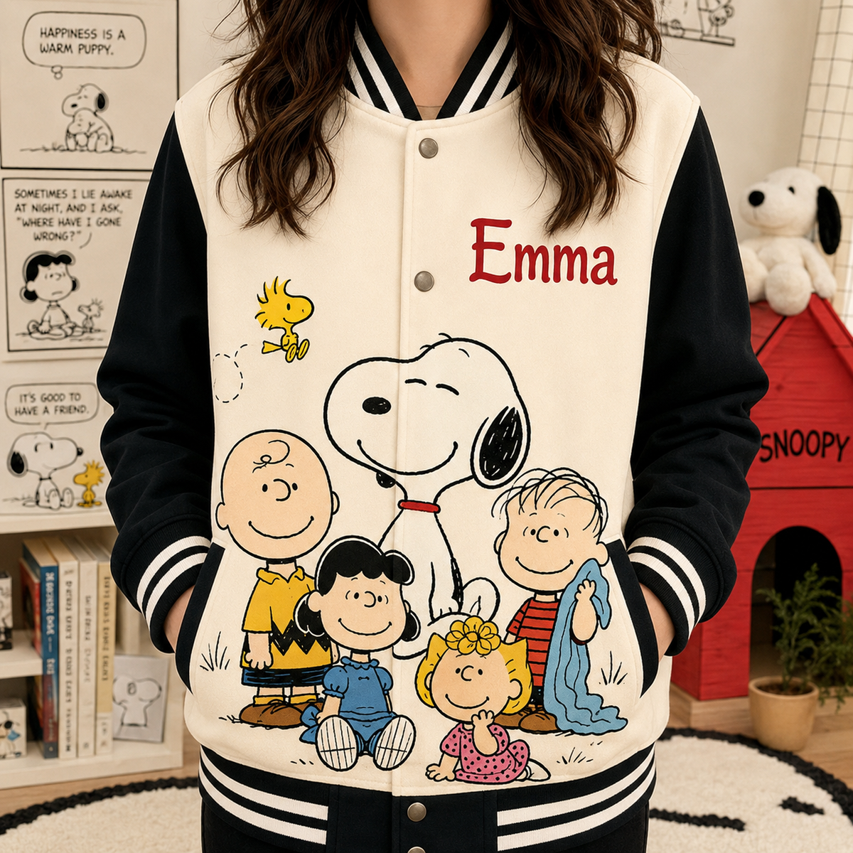 Cartoon Friends - Personalized Cartoon Varsity Jacket