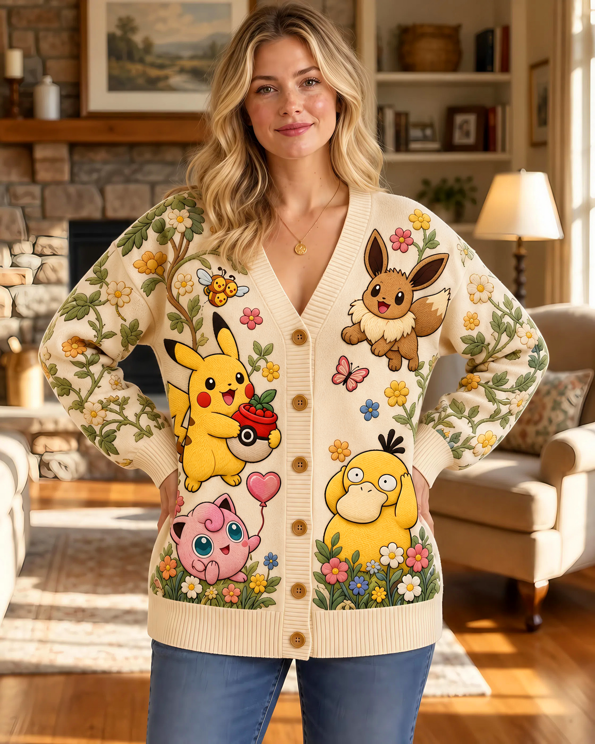 Cute Creature Custom Name For Her - Personalized Knitted Cardigan
