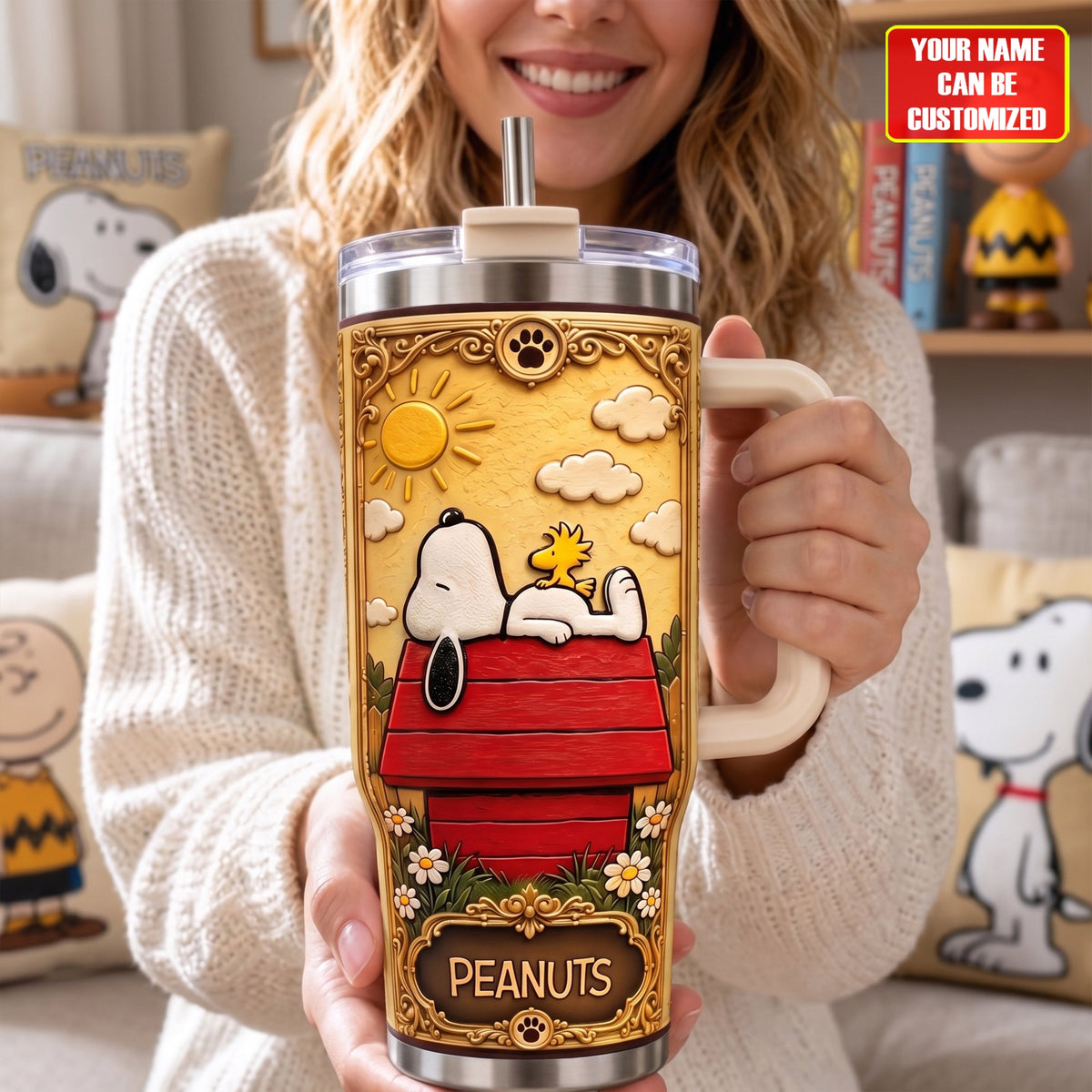 Classic Cartoon Puppy Tumbler With Handle - Personalized Gifts For Cartoon Lovers
