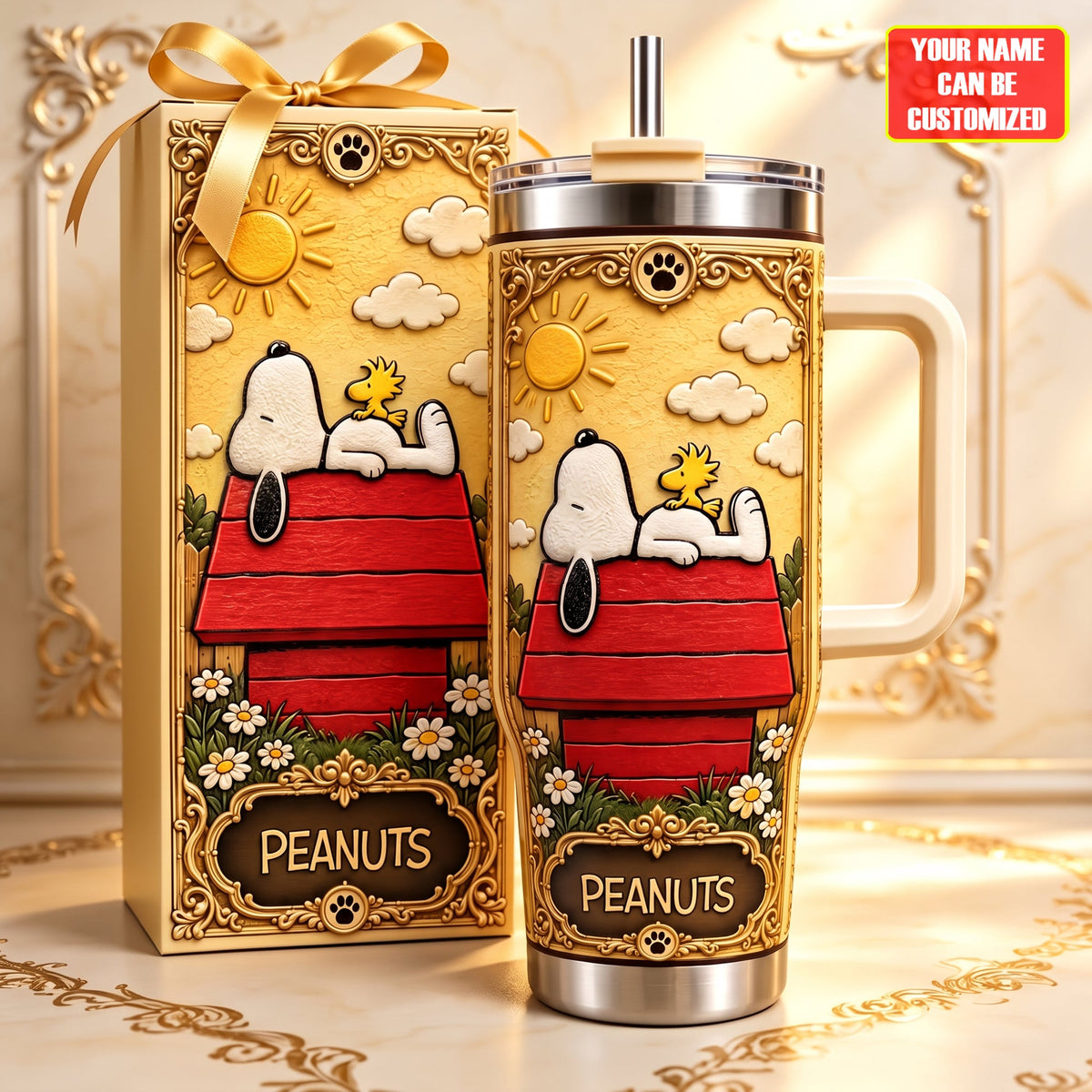 Classic Cartoon Puppy Tumbler With Handle - Personalized Gifts For Cartoon Lovers