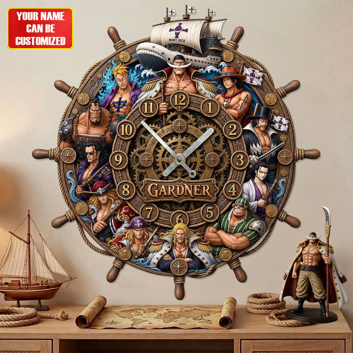 Anime Pirates Acrylic Hanging Wall Clock - Personalized Gifts For Anime Lovers