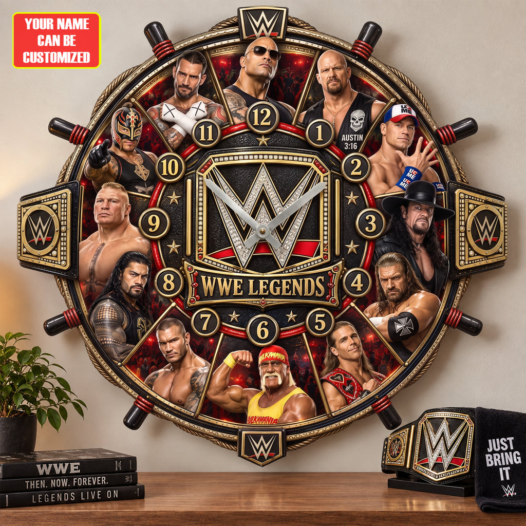 Champions Legends Acrylic Hanging Wall Clock - Personalized Gifts For Wrestling Lovers