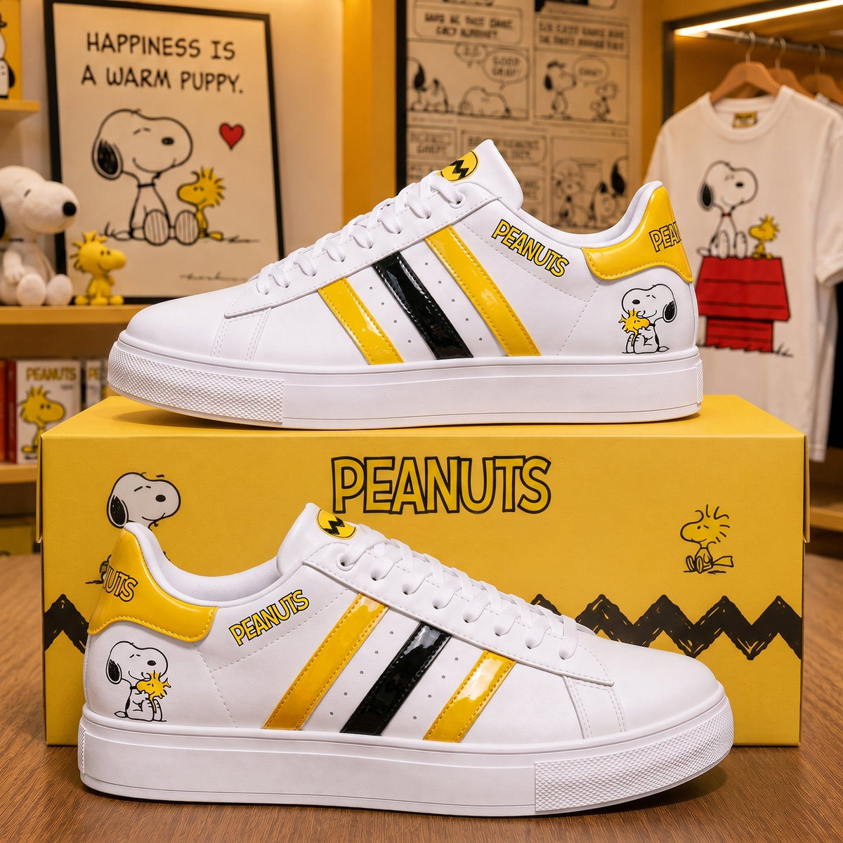 Cartoon Puppy And Little Bird Custom Smith Shoes, Personalized Comic Style Sneakers