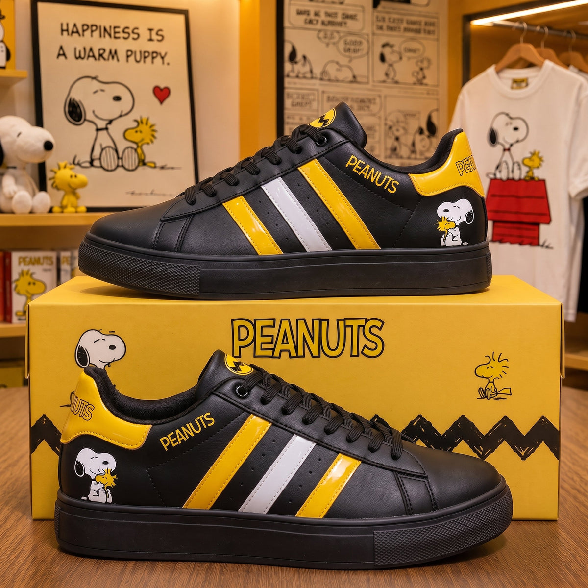 Cartoon Puppy And Little Bird Custom Smith Shoes, Personalized Comic Style Sneakers